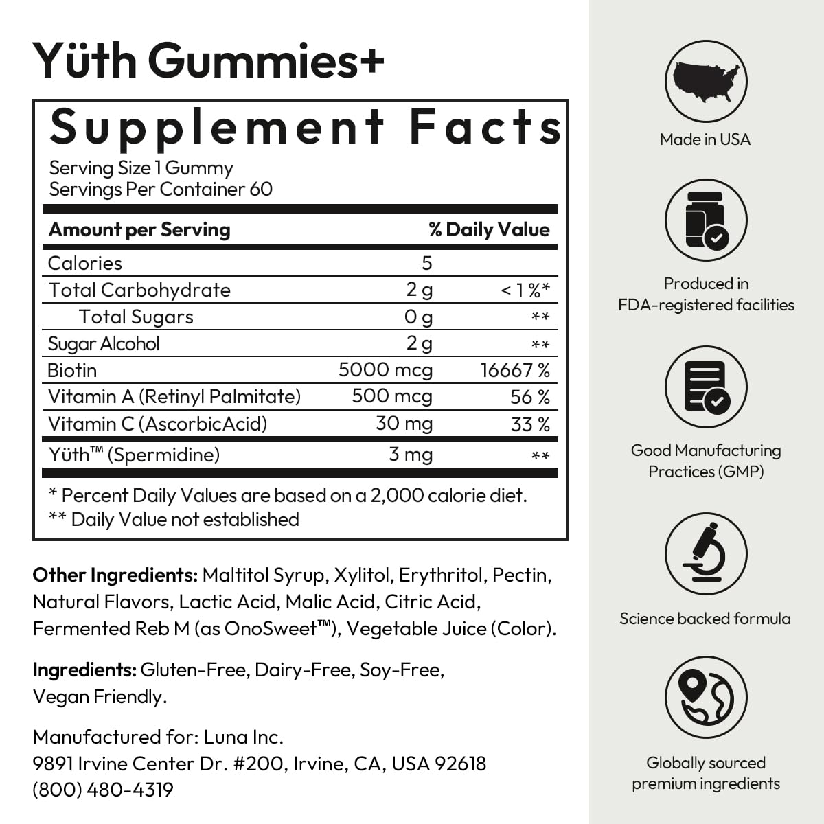 BIGVITA Yuth Gummies+ High-Purity Spermidine Supplement for Cellular Renewal & Anti-Aging, Collagen Support with Vitamin C & A, 60 Count