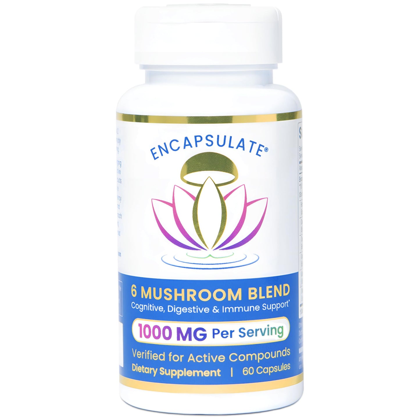 ENCAPSULATE 6 Mushroom Blend Reishi Chaga Turkey Tail Cordyceps Lion’s Mane & Shiitake 8:1 Mushroom Extract Nootropic & Adaptogen Mushroom Supplement for Gut, Brain & Immune Support 60 Capsules