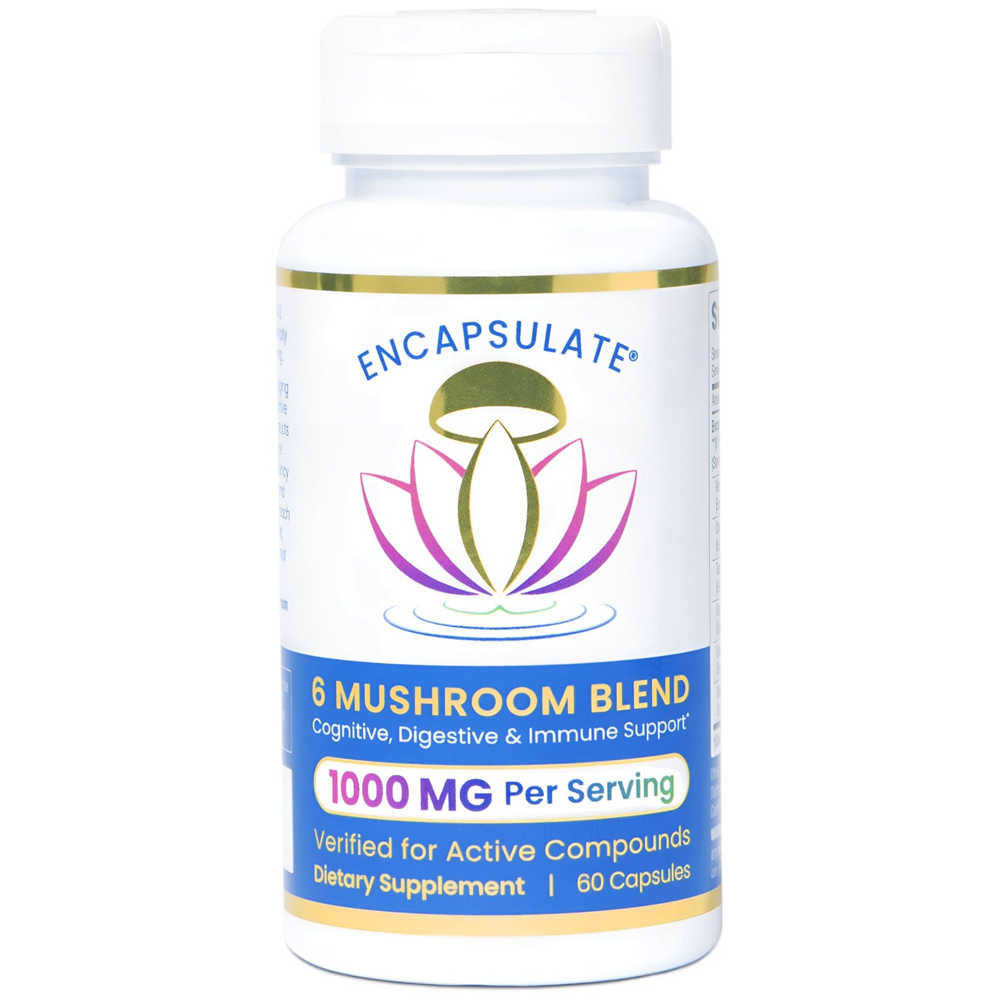 ENCAPSULATE 6 Mushroom Blend Reishi Chaga Turkey Tail Cordyceps Lion’s Mane & Shiitake 8:1 Mushroom Extract Nootropic & Adaptogen Mushroom Supplement for Gut, Brain & Immune Support 60 Capsules