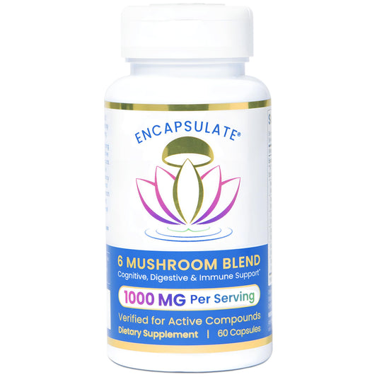ENCAPSULATE 6 Mushroom Blend Reishi Chaga Turkey Tail Cordyceps Lion’s Mane & Shiitake 8:1 Mushroom Extract Nootropic & Adaptogen Mushroom Supplement for Gut, Brain & Immune Support 60 Capsules