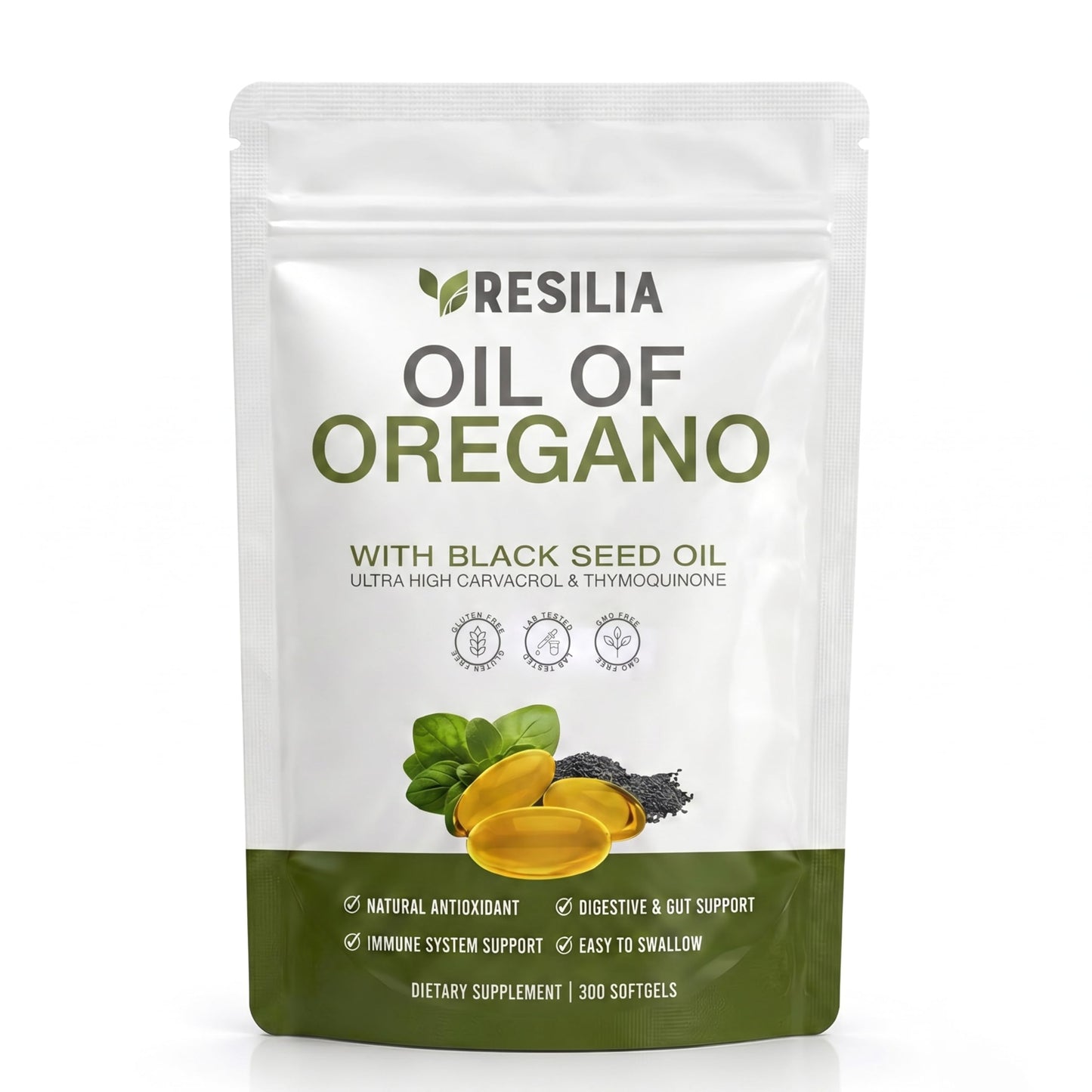 Resilia Oregano Oil with Black Seed Oil Capsules 300 Count
