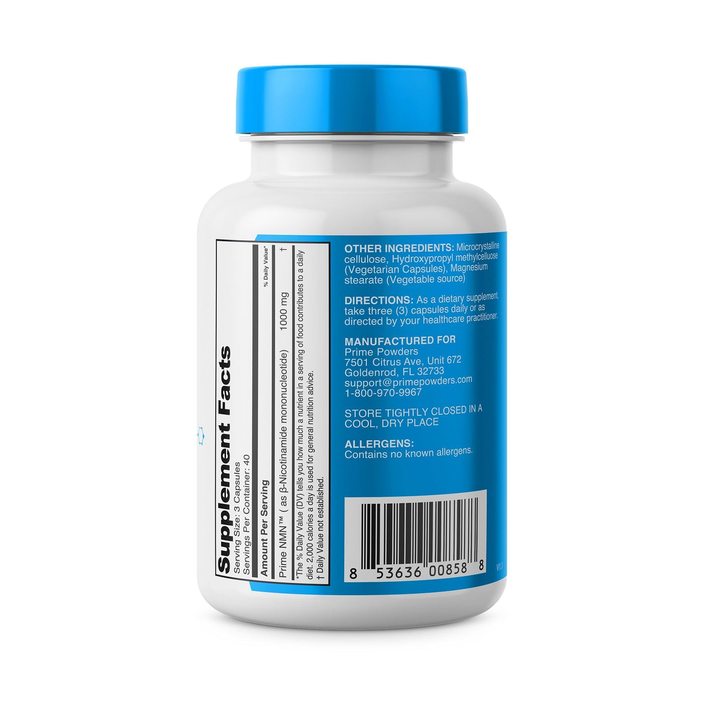 Prime Powders NMN Capsules 1000mg per Serving, 120 Capsules