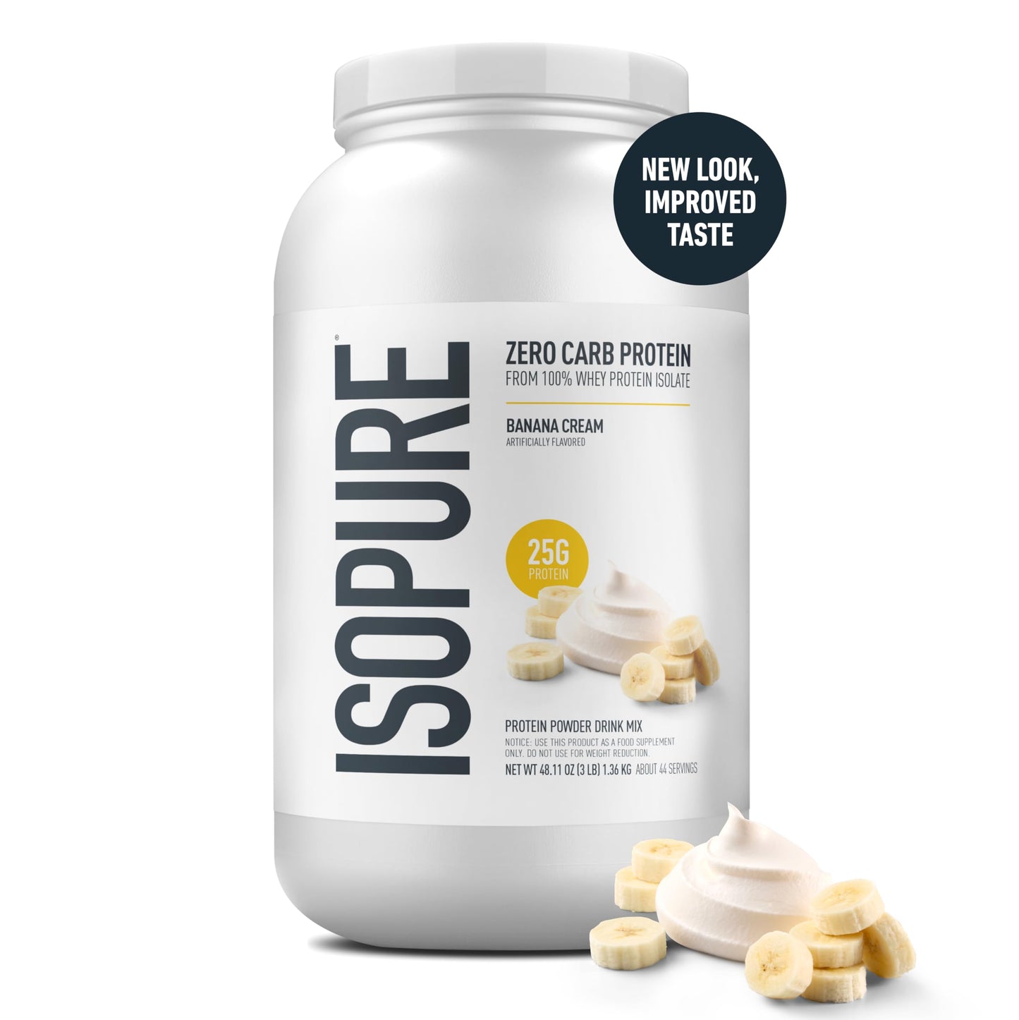 Isopure Zero Carb 100% Pure Whey Isolate Protein Powder, Gluten Free, With Vitamins, Banana Cream, 25g Protein Per Serving, 3 Lbs, 44 Servings (Packaging May Vary)