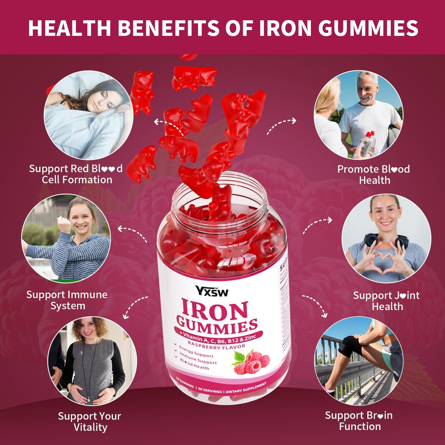 YXSW Iron Gummies for Women & Men, Gummy, 120 Count