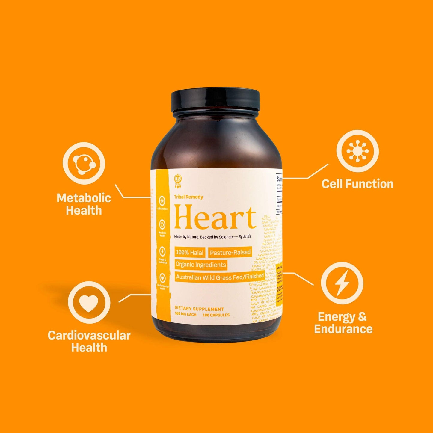 Tribal Remedy Pure Australian Beef Heart Supplement Capsules, 180 Count