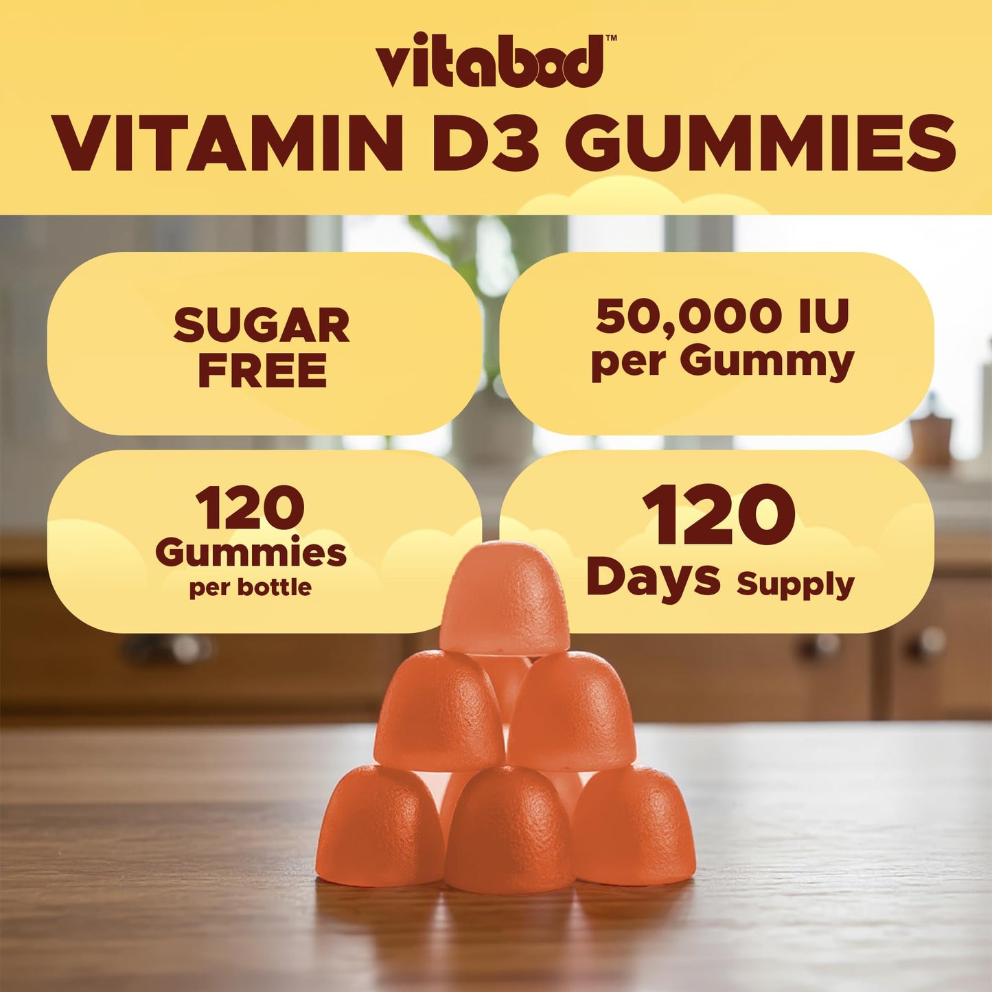 Vitabod Vitamin D3 Sugar-Free 50,000 IU Weekly Gummies, 120 Count