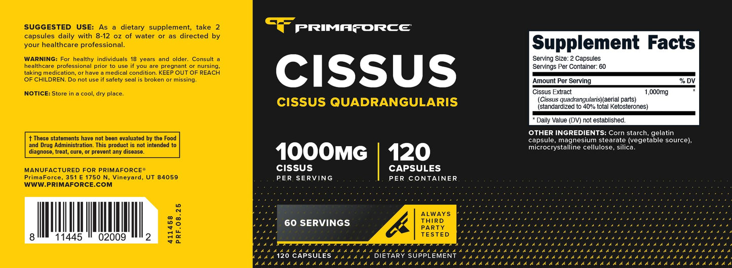 Primaforce Cissus Quadrangularis Extract (1000mg) Capsules, 120 Count