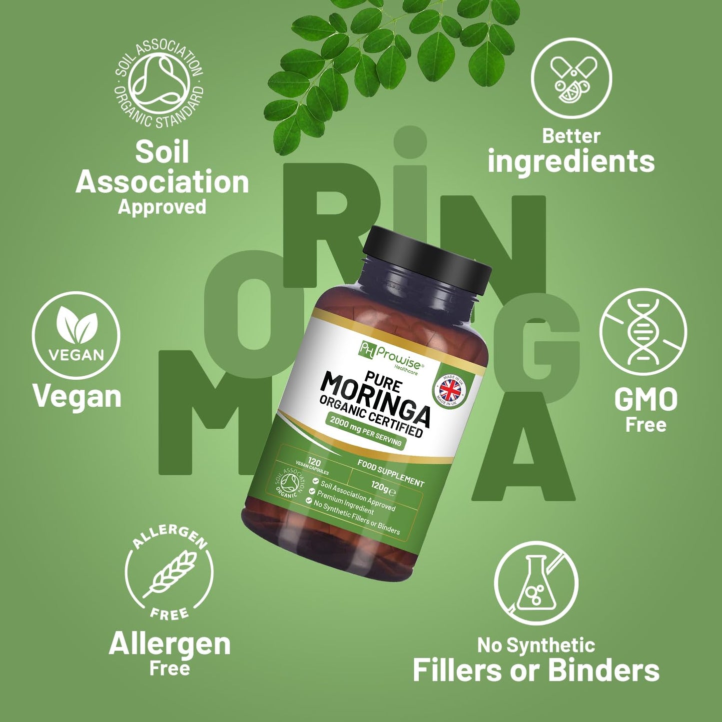 PH PROWISE Healthcare Moringa 2000mg Capsules, 120 Count