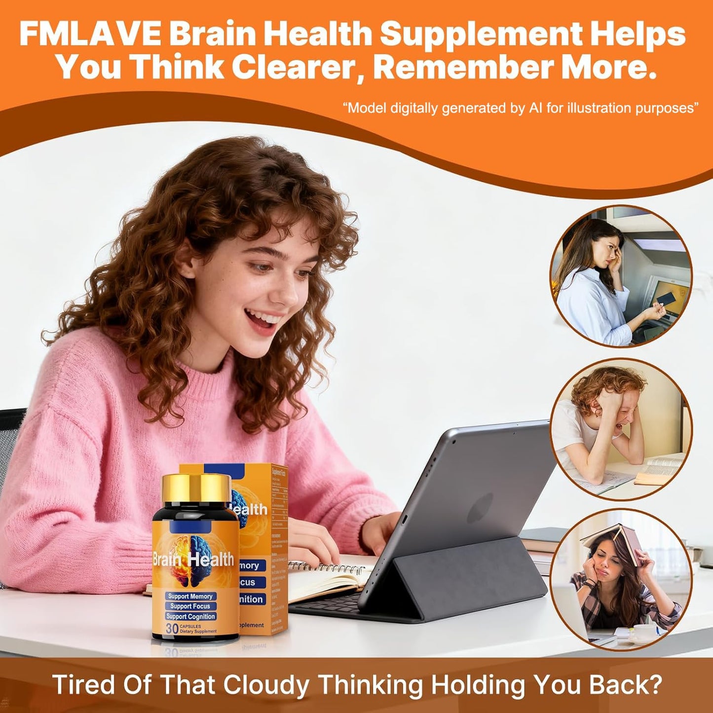 Dr. HR Brain Supplement for Memory and Focus with NAD+ GPC Folate & Vitamin B12, Daily Cognitive & Brain Wellness, Mental Clarity Support, Brain Health Nutrition for Improves Concentration, 1 Capsule