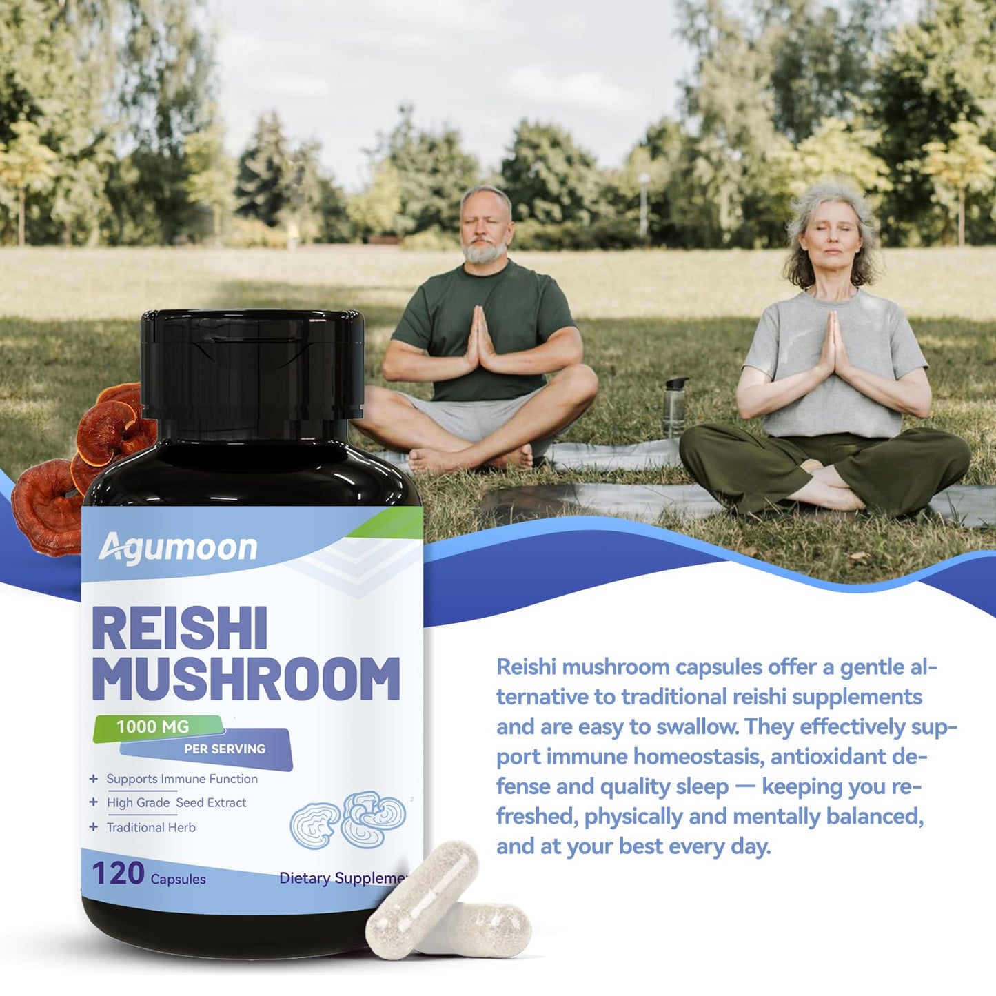 Agumoon Reishi Mushroom Capsules, 120 Count