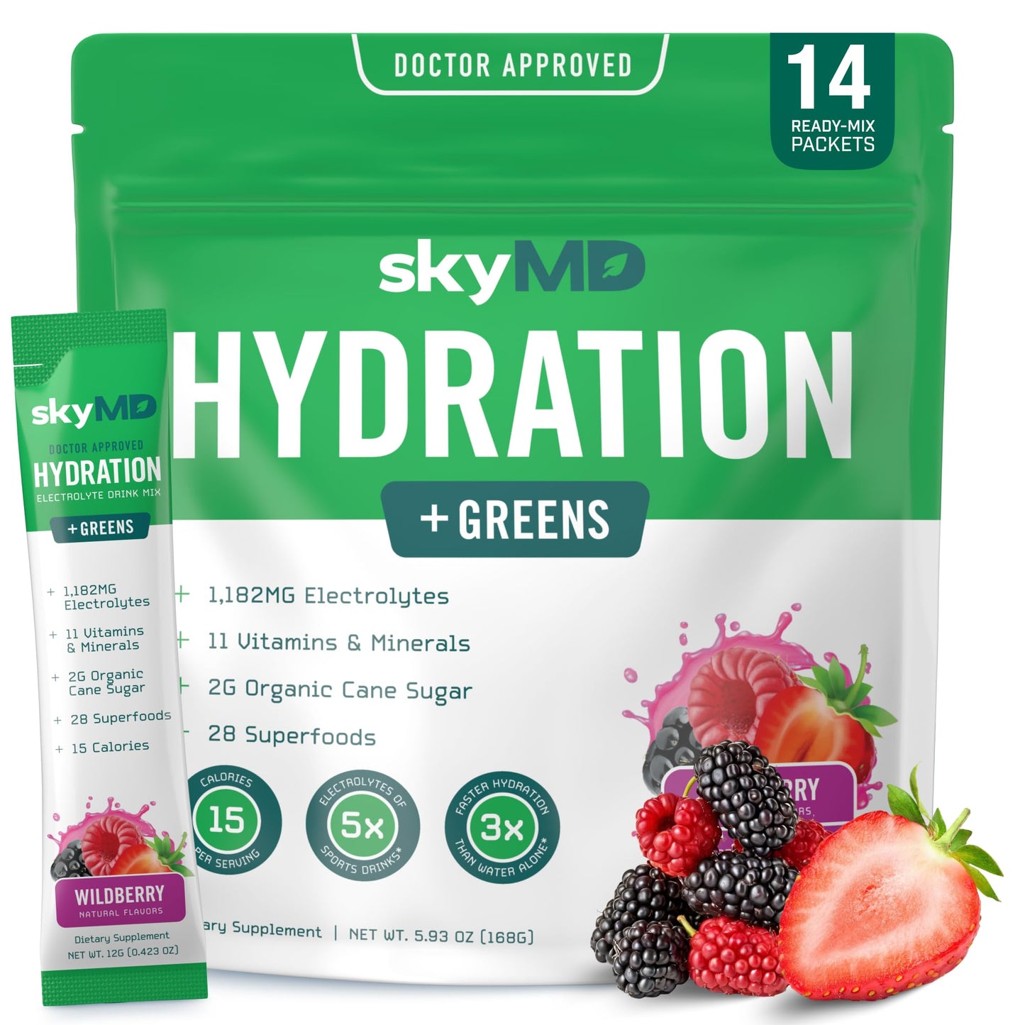 skyMD Hydration + Greens Electrolytes Powder, 5.93 oz