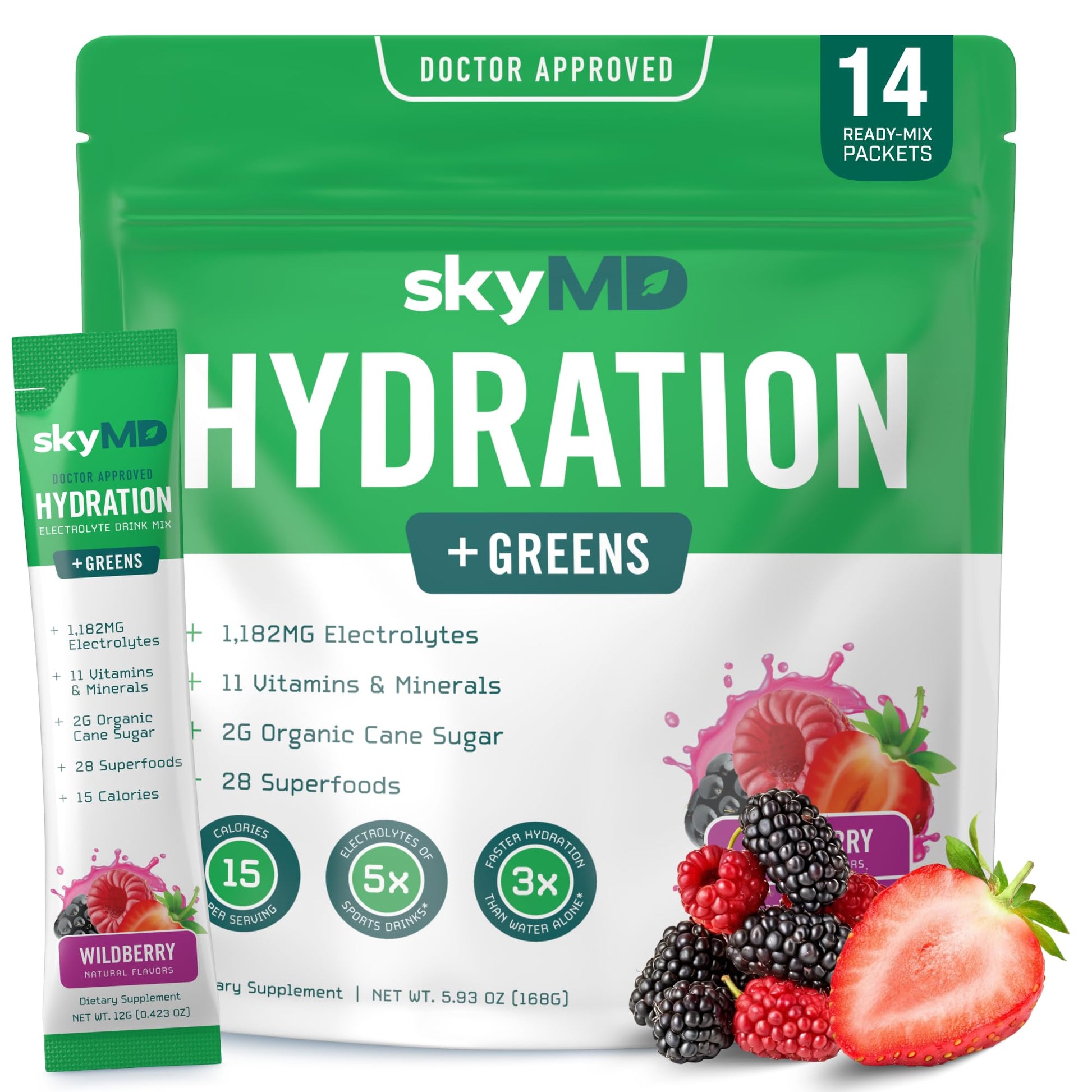 skyMD Hydration + Greens Electrolytes Powder, 5.93 oz