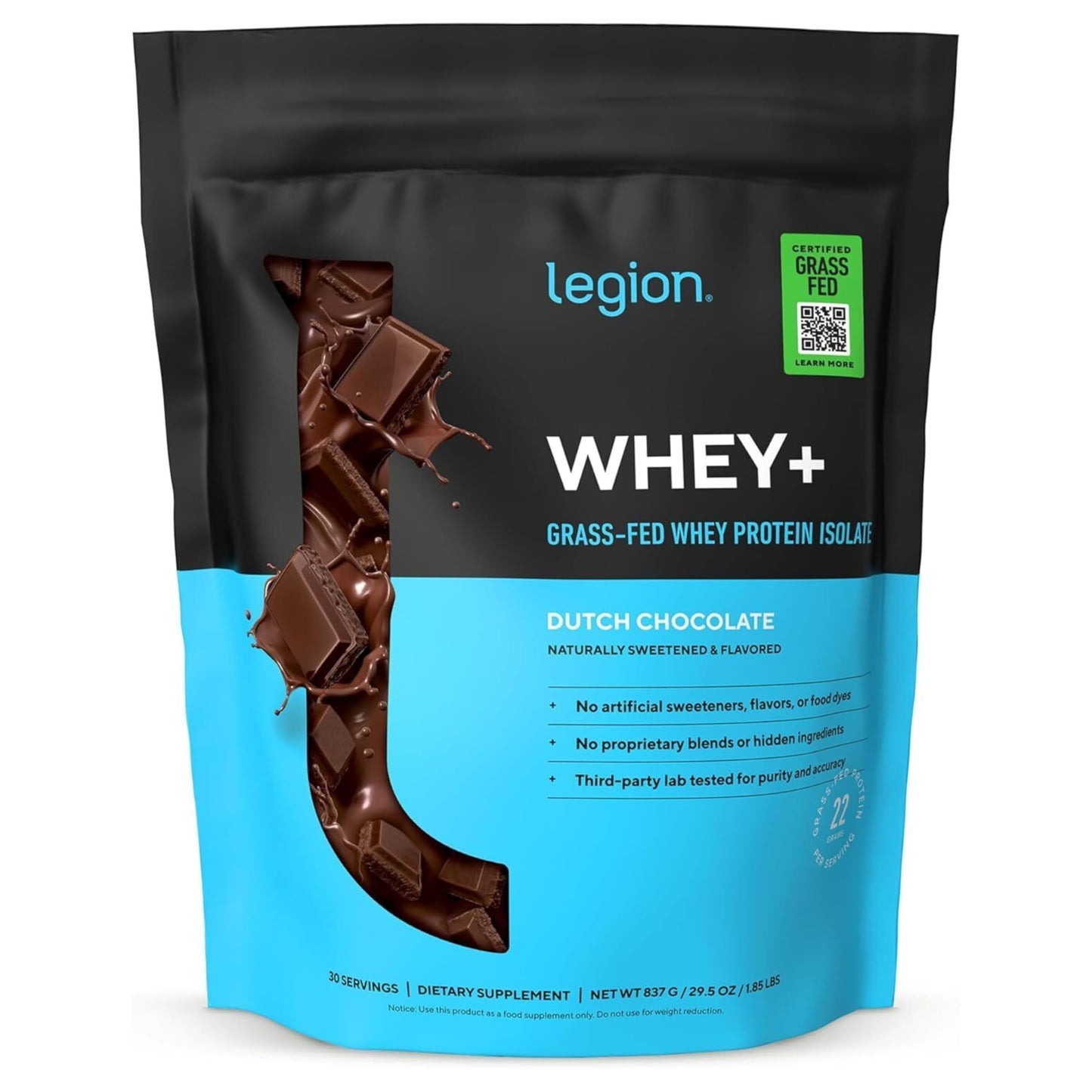 LEGION Whey+ Protein Whey Isolate Powder, Chocolate, 30 Servings