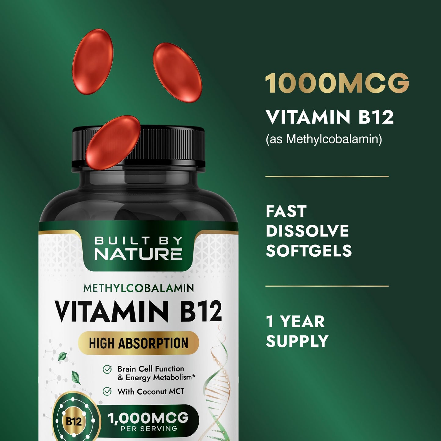 Built by Nature Vitamin B12 1000 mcg Methylcobalamin Softgels 360 Count