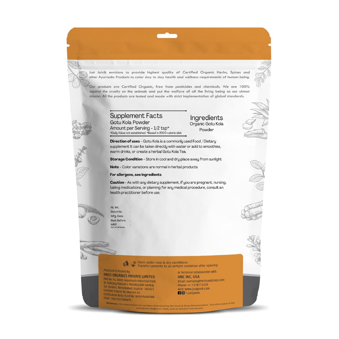 Just Jaivik Gotu Kola Powder 8 Count