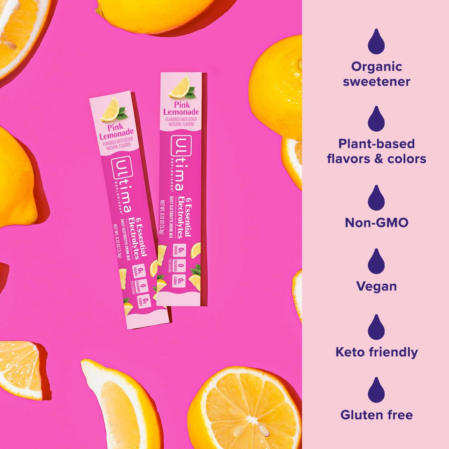 Ultima Replenisher Pink Lemonade Electrolyte Powder, 20 Stick Packs