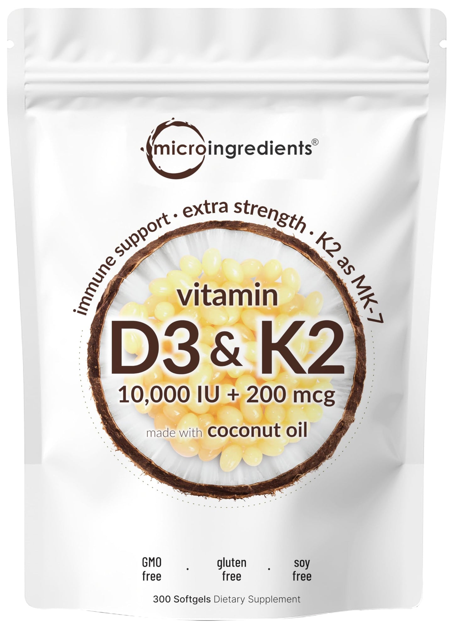 Micro Ingredients Vitamin D3 10000iu + K2 200mcg Coconut Oil Softgels & Multi Collagen Protein Powder Bundle, 2 Pack