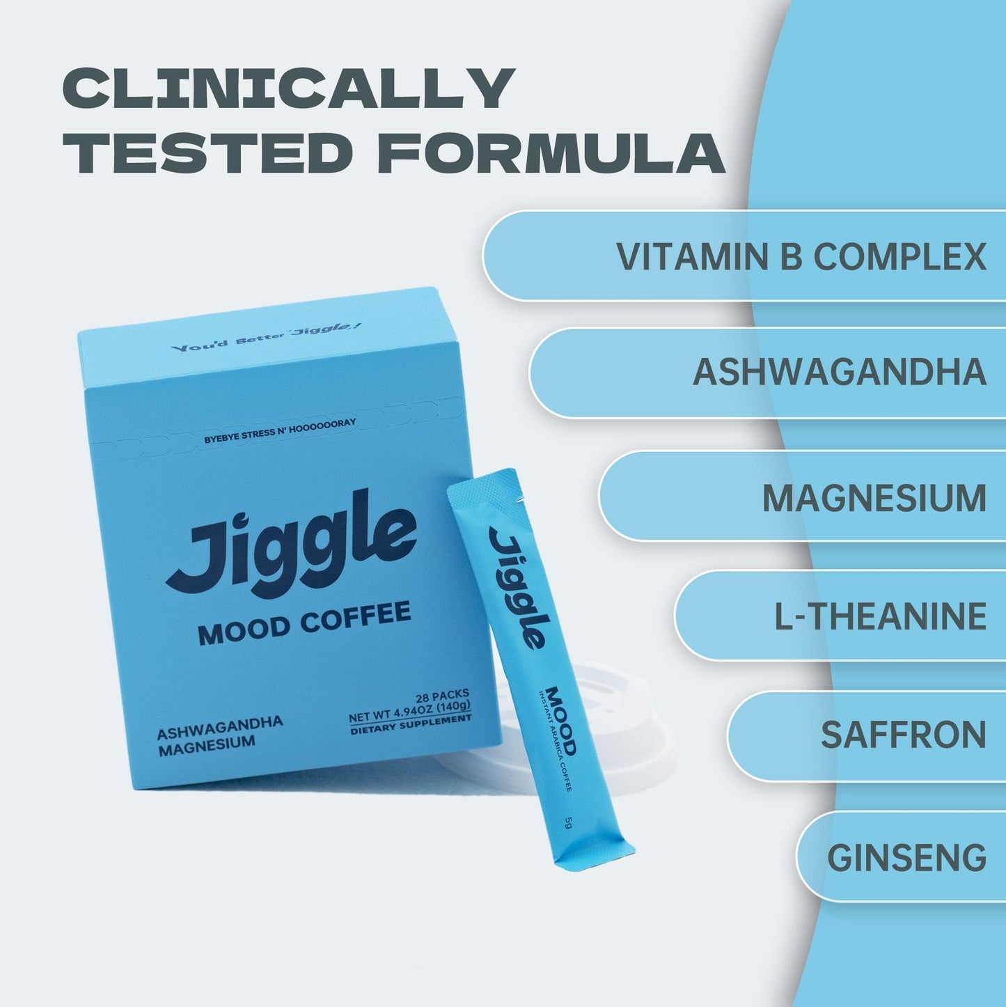 Generic Jiggle Functional Coffee for Mood & Cortisol, Brain & Nootropics, Ashwagandha, L-Theanine, Saffron, Sugar-free, Powder, 5