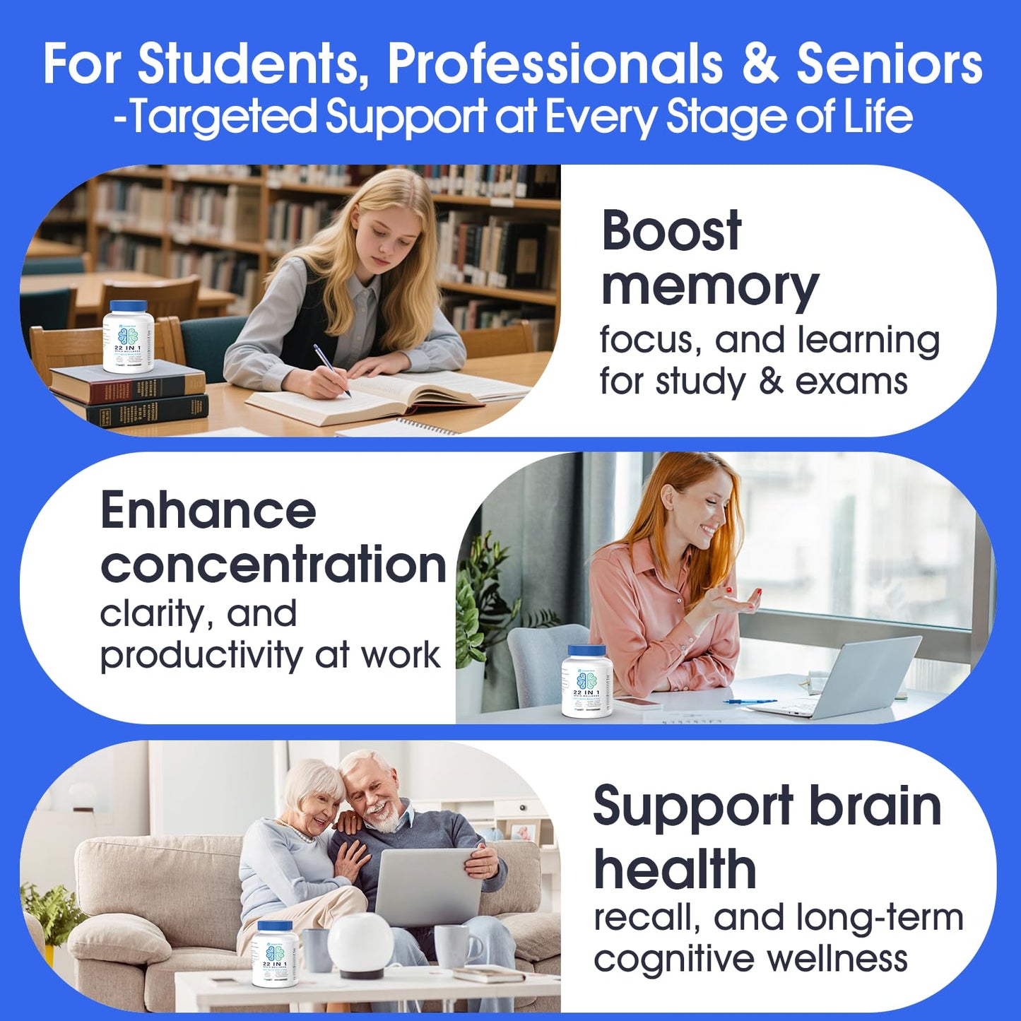 Tzaxyan Pure Brain Supplements for Memory and Focus - 22-in-1 Brain Supplement with Alpha GPC, Citicoline, Vitamin B12, Bacopa, Lion’s Mane, DHA - Brain Health for Clarity, Energy & Cognitive Support, 90 Capsules