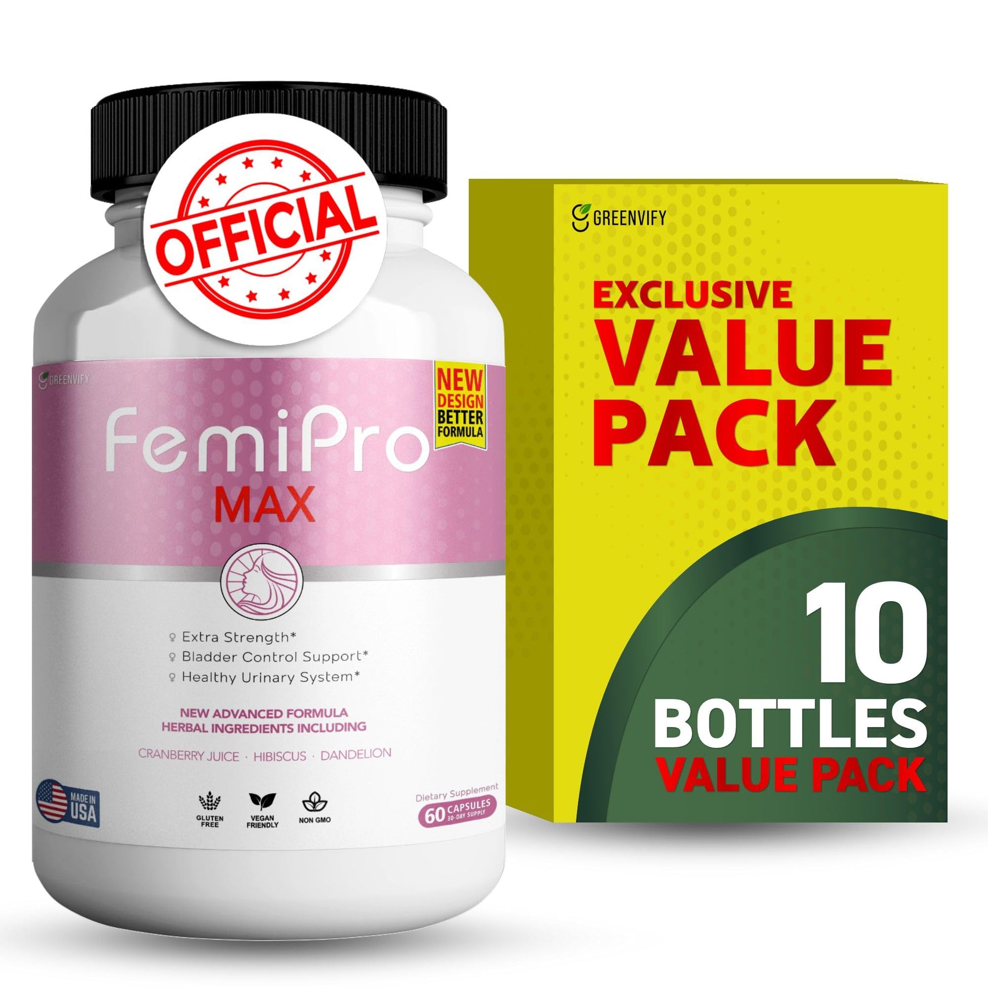 GREENVIFY FemiPro MAX Women's Urinary Support Supplement Capsule 600 Count