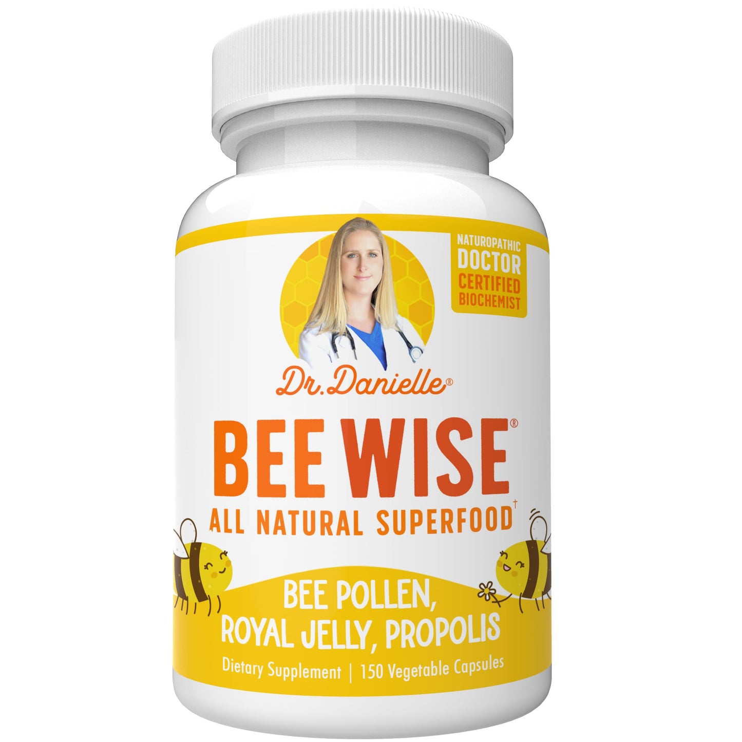 Doctor Danielle Bee Wise Bee Pollen Supplement with Royal Jelly, Propolis Capsule, 150 Count