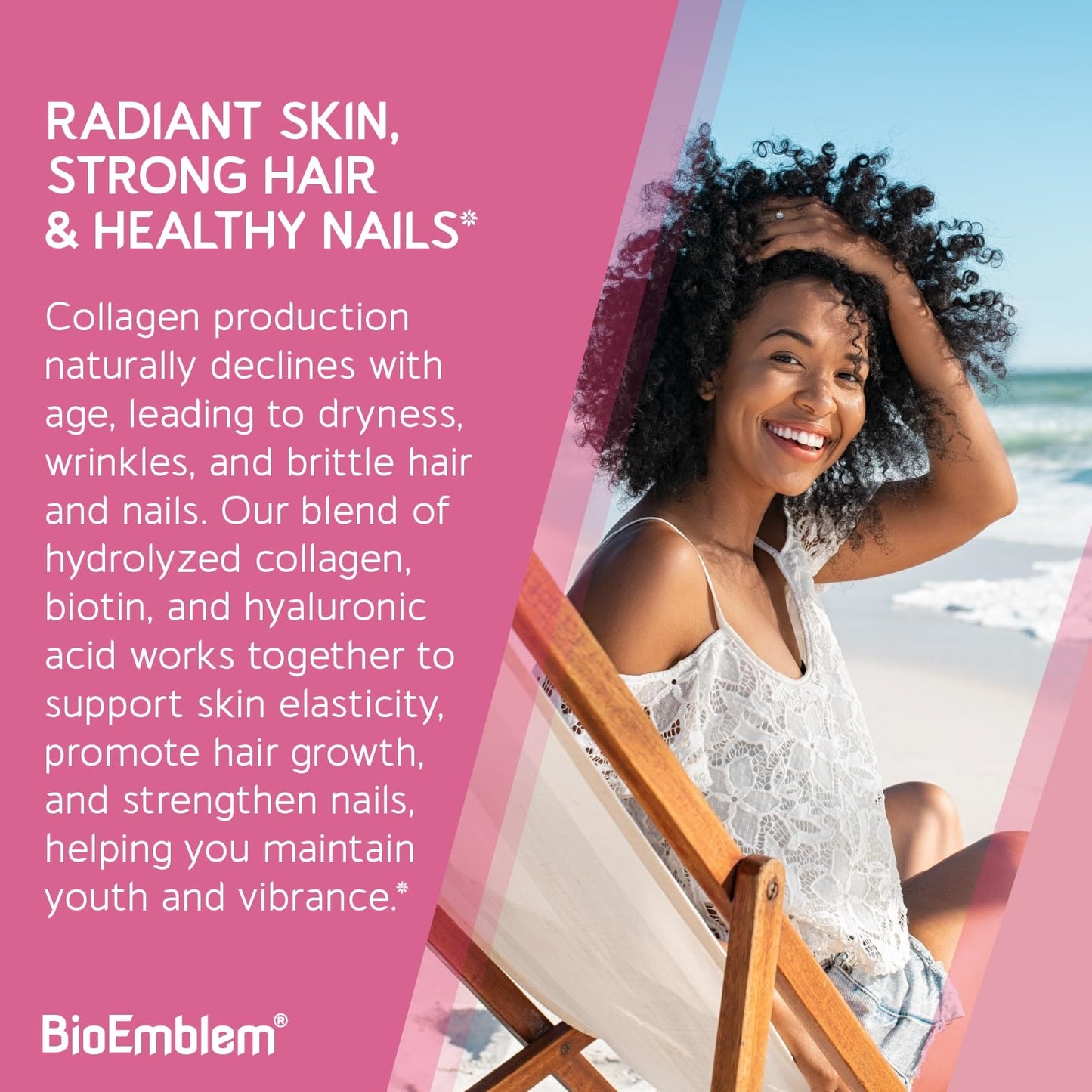 BioEmblem Beauty Collagen - Multi Collagen Complex, Hyaluronic Acid, Vitamin C & Biotin - Bovine, Fish, Chicken Bone Broth & Eggshell Membrane Sources Powder, 11.6 oz