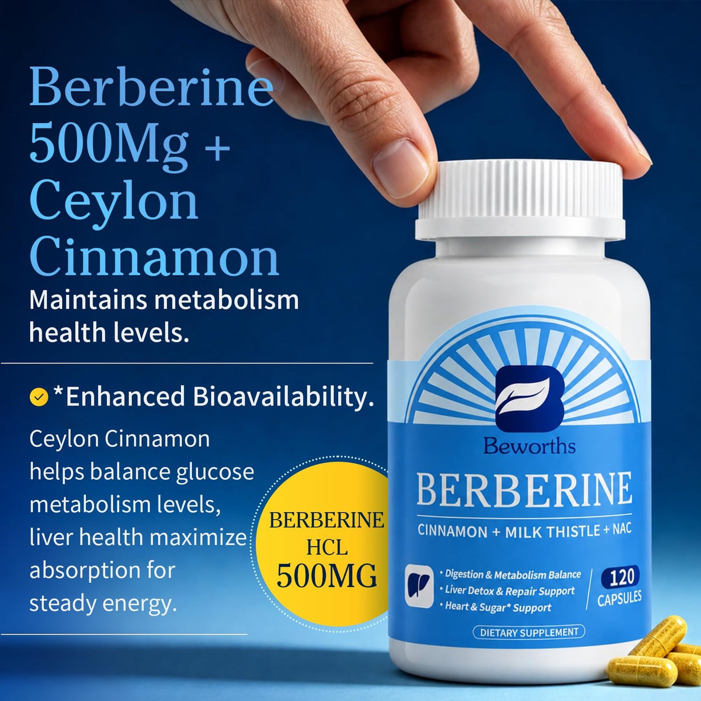 B BEWORTHS Berberine HCL Supplement Capsules 120 Count