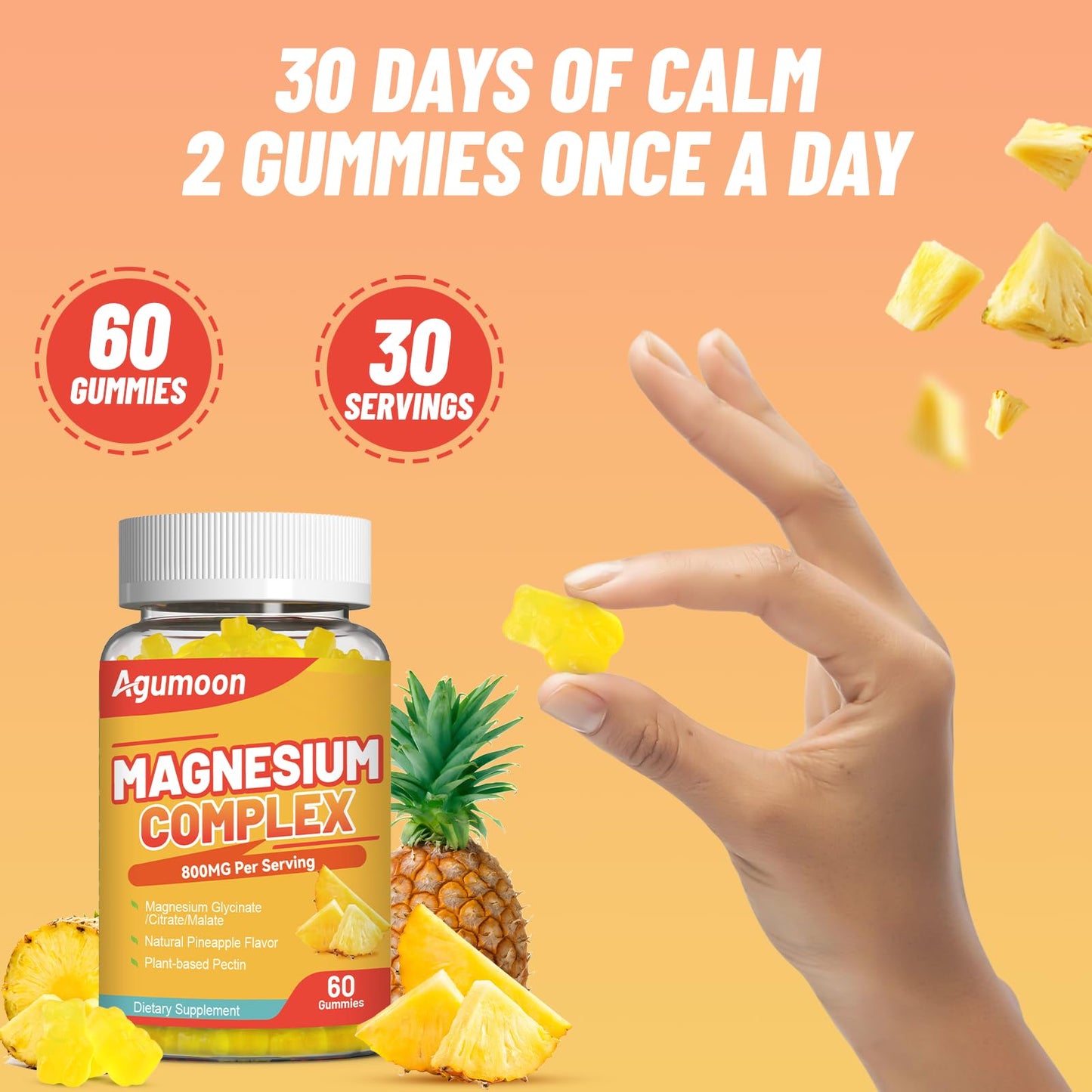 Agumoon Magnesium Complex Gummies 800mg with Zinc & Vitamins B6, B12, C, D3, 120 Gummies