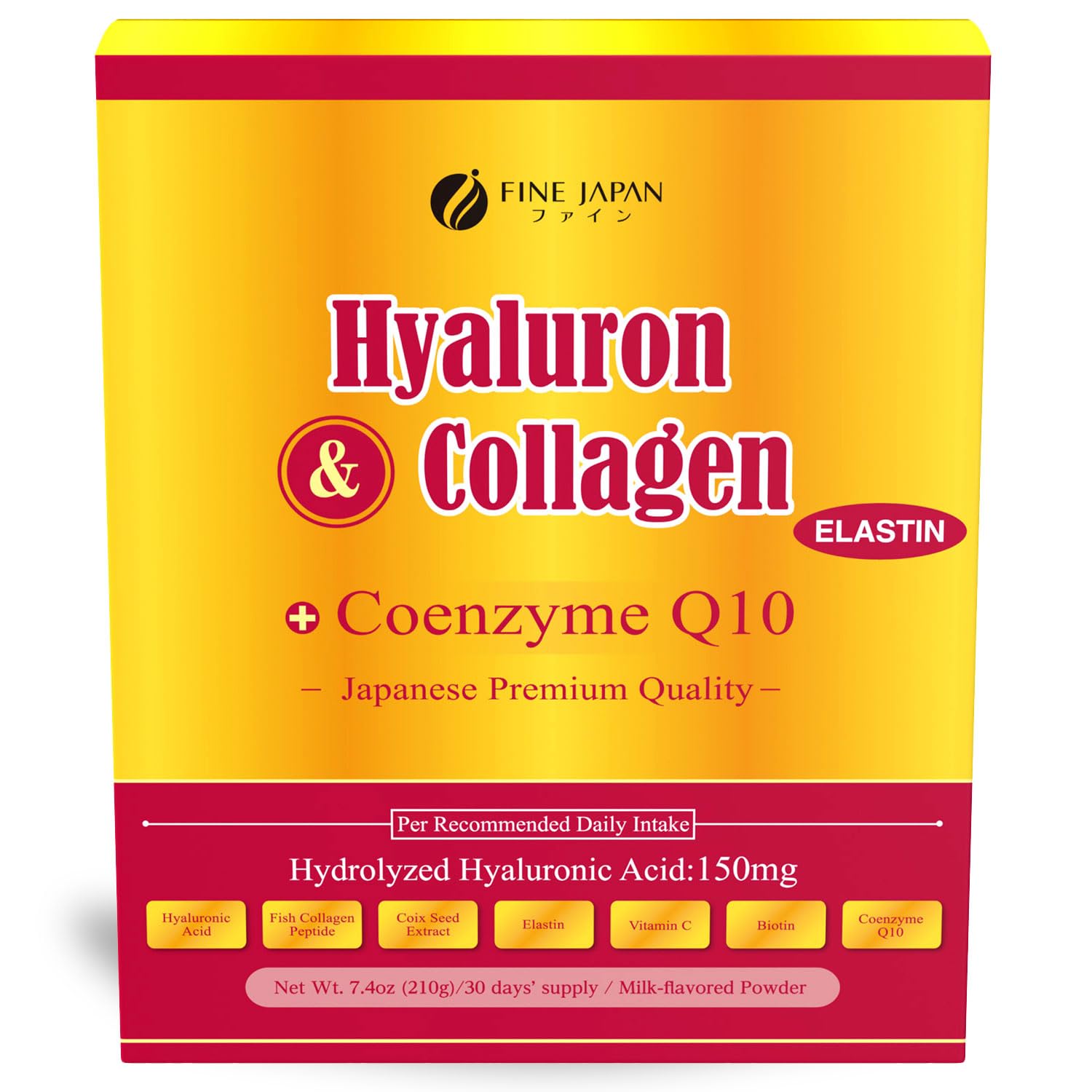 FINE JAPAN Premium Marine Collagen Powder with Hyaluronic Acid, CoQ10 & Elastin - 7.4 oz