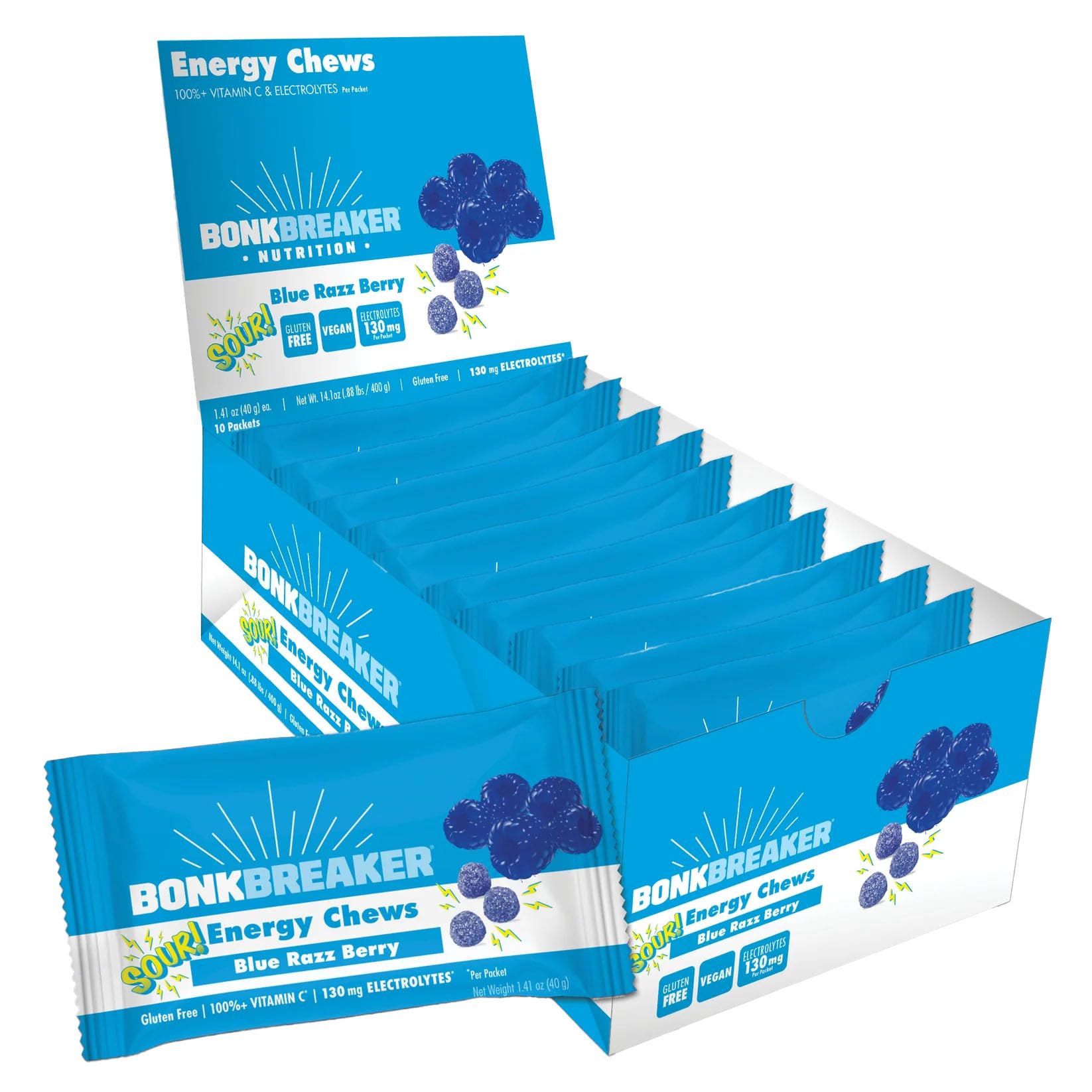 Bonk Breaker Energy Chews Sour Blue Razz Berry, 32 Count