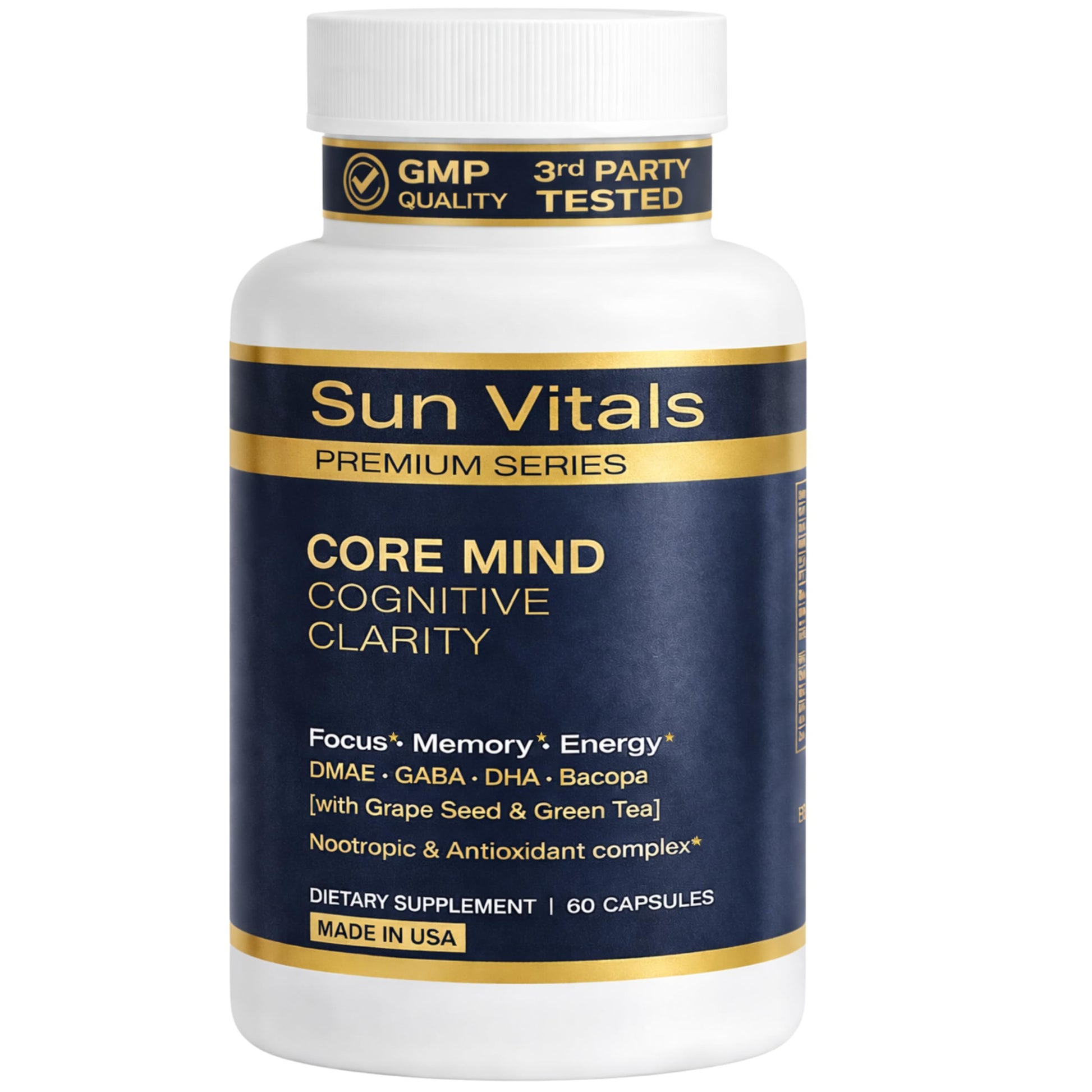 Sun Vitals Core Mind Nootropic Brain Supplement for Focus, Memory & Mental Clarity Capsule, 60 Capsules