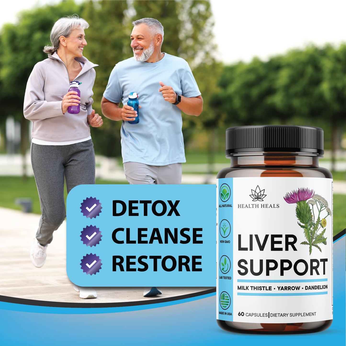 Health Heals Liver Cleanse & Repair Formula - Herbal Liver Support Supplement with Milk Thistle, Dandelion Root, Turmeric, Artichoke Extract for Liver Health, 60 Capsules