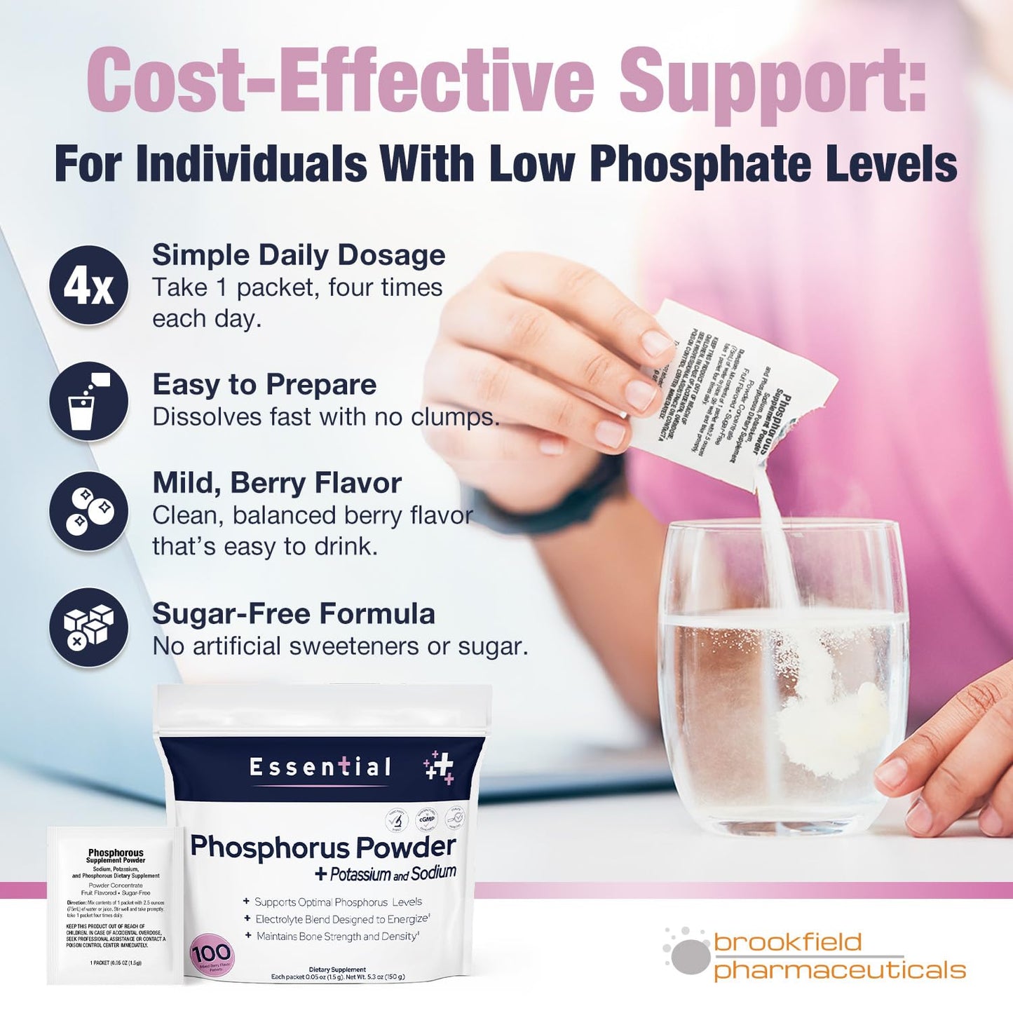 Brookfield Pharmaceuticals Phosphorus Supplements Powder Concentrate, 100 Count