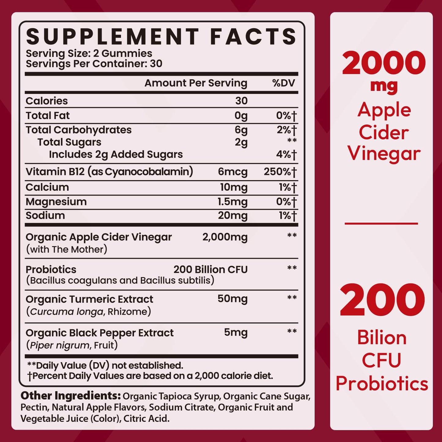 YEKBYOE Apple Cider Vinegar Gummies 2000mg with Mother, 60 Count