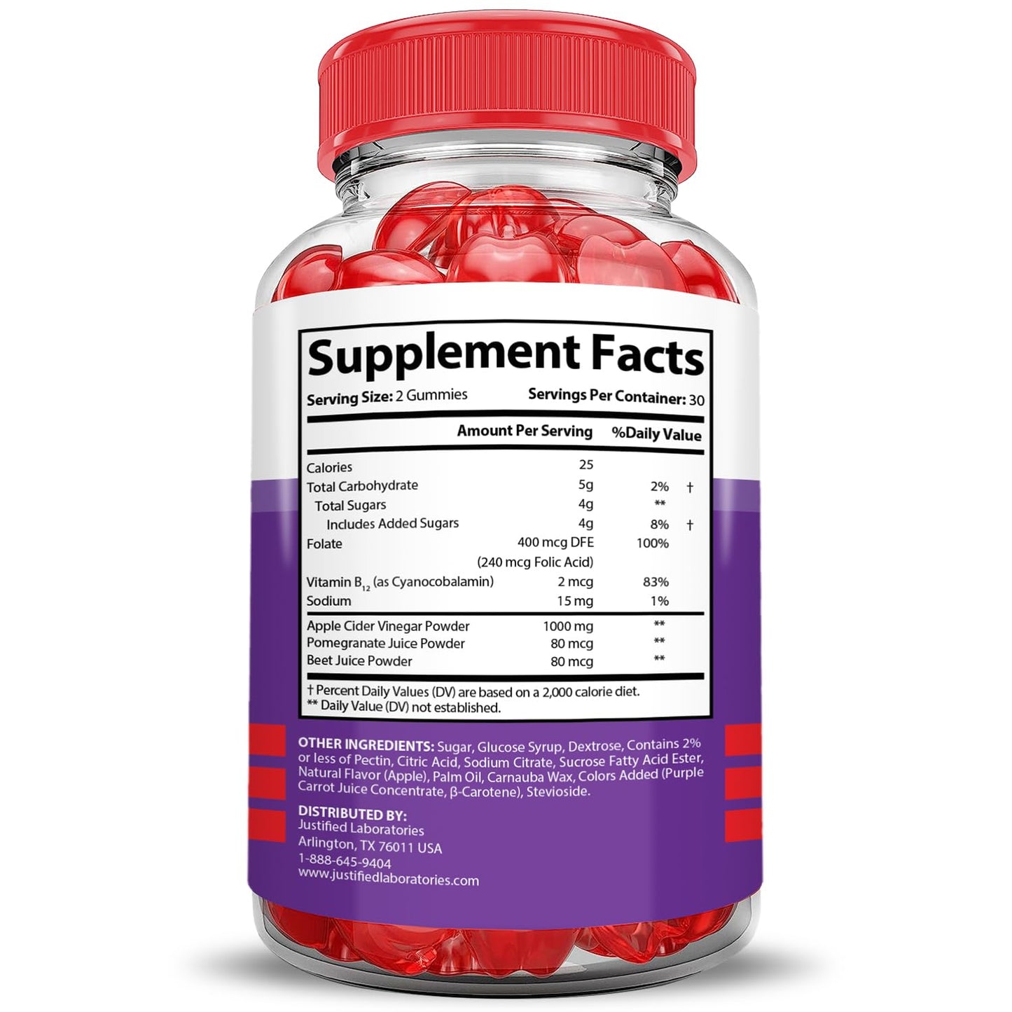 Justified Laboratories Keto Glow ACV Gummies Advanced Formula 1000MG, Apple Cider Vinegar, Pomegranate Beet Juice Powder, B12, Vegan, Non-GMO, 300 Gummies
