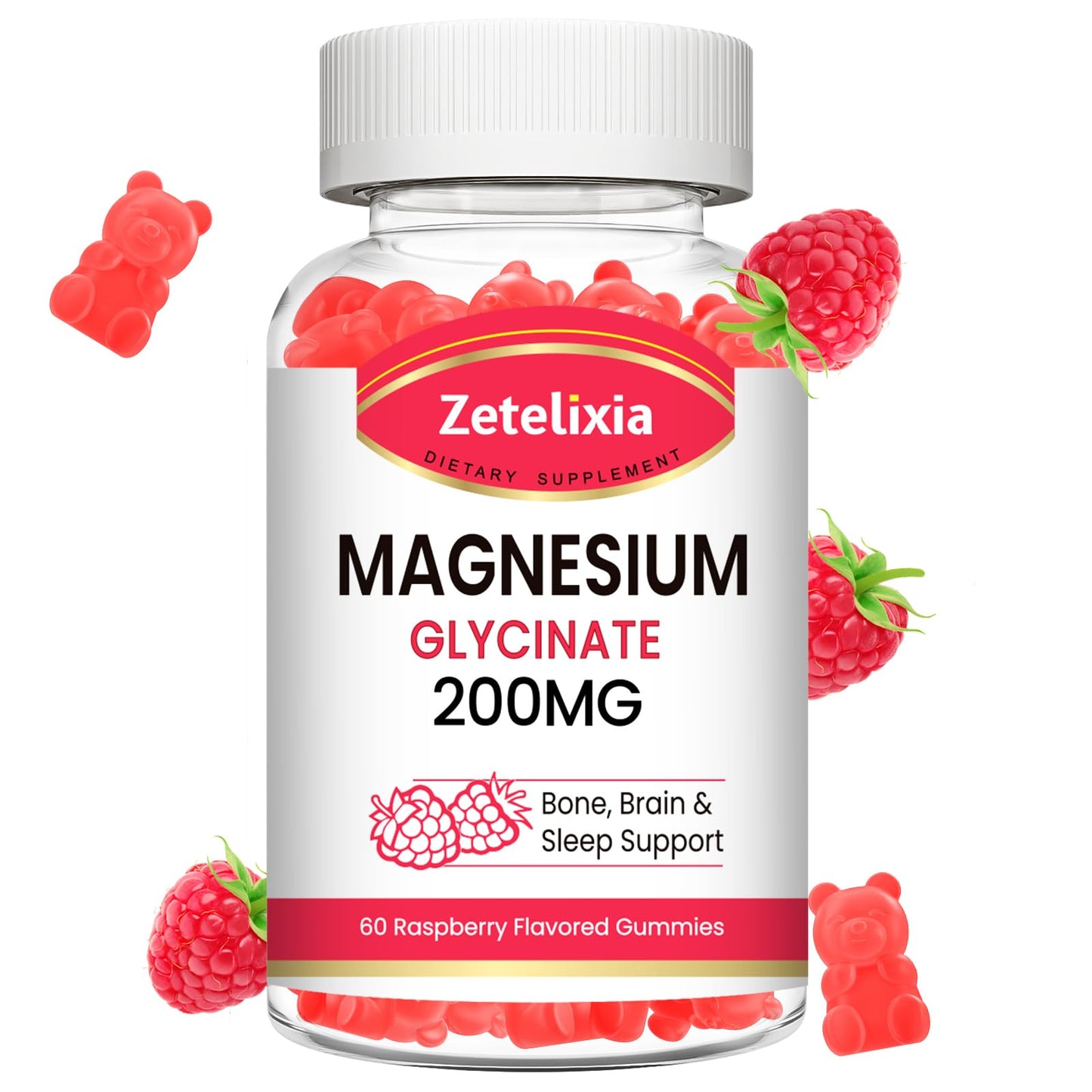 Zetelixia Magnesium Glycinate Gummies 200mg, 60 Count