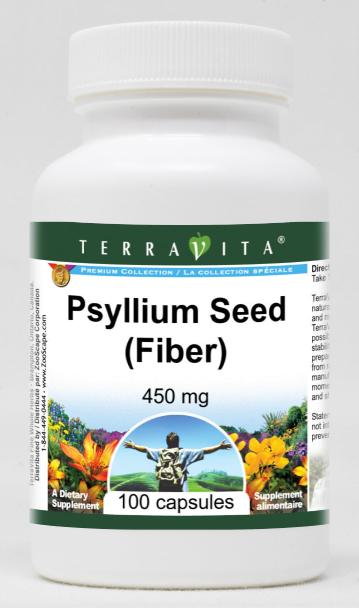 Terravita Psyllium Seed (Fiber) 450 mg Capsules, 300 Count