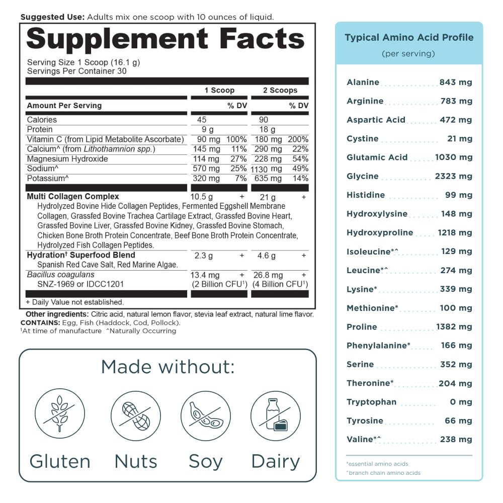 Ancient Nutrition Advanced Multi Collagen Peptides Hydrate, Lemon Lime Powder 17