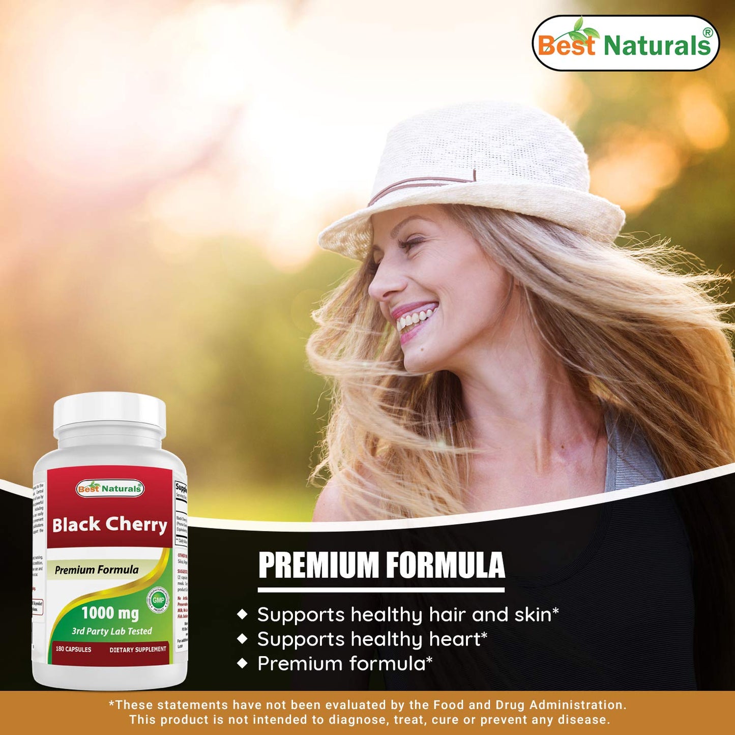 Best Naturals Black Cherry 1000mg & Turmeric Curcumin 1500mg/Serving with Bioperine Capsules, 2 Count