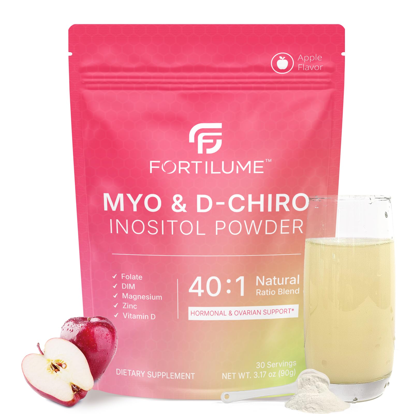 FORTILUME Myo & D-Chiro Inositol Powder 40:1 Ratio Apple, 3.17
