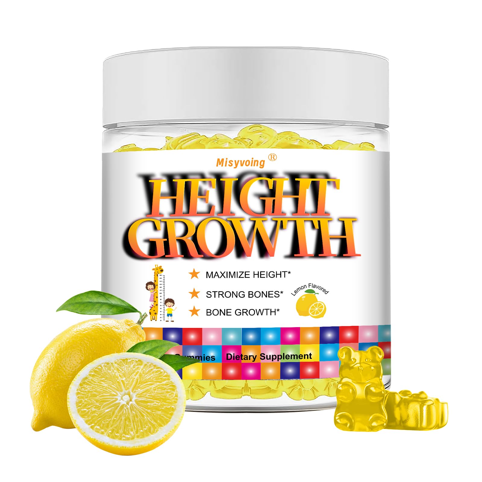 Misyvoing Height Growth Gummies for Kids & Teens Vitamins with Calcium, Magnesium, Zinc, Vitamin D3 K2, Ashwagandha, 60 Count
