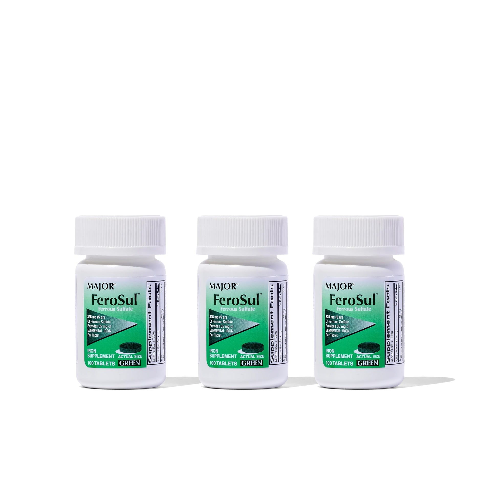 MAJOR Ferosul Ferrous Sulfate 325mg Tablets with 65mg Elemental Iron, Iron Supplement for Women and Men, 300 Count