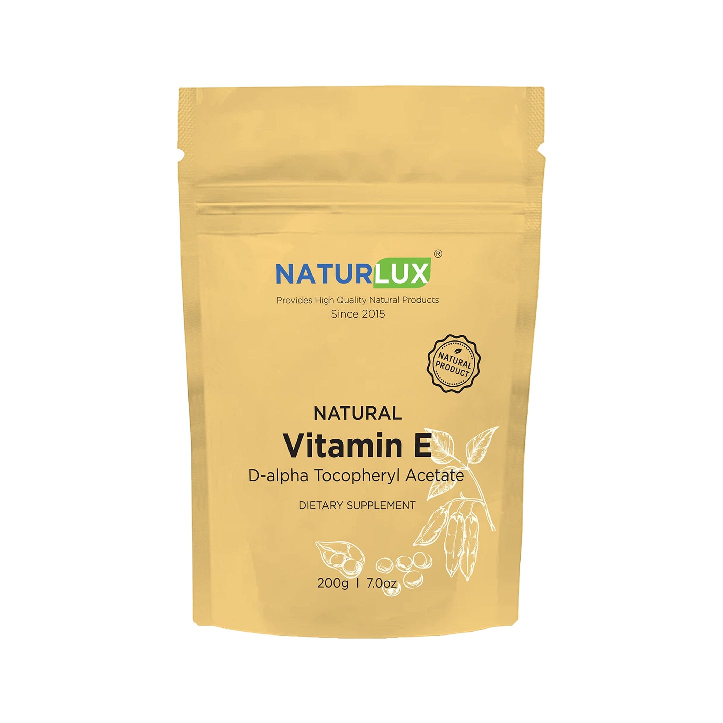 Naturlux D-Alpha Tocopheryl Acetate Vitamin E Vegetarian Capsules, 7.05 Ounce (Pack of 1)
