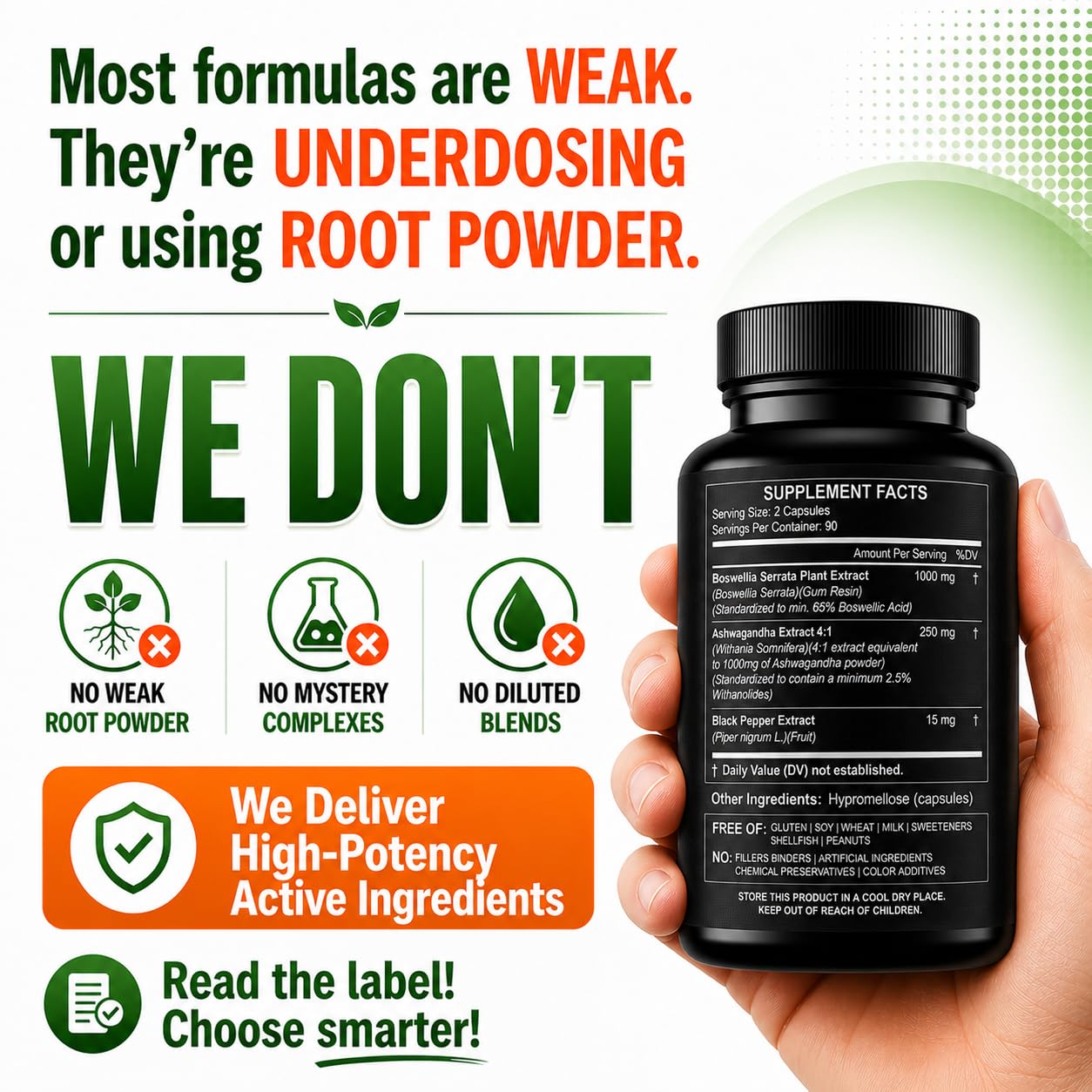 HCL Herbal Code Labs Boswellia Extract 65% Boswellic Acid and Ashwagandha Capsules - 180 Capsules