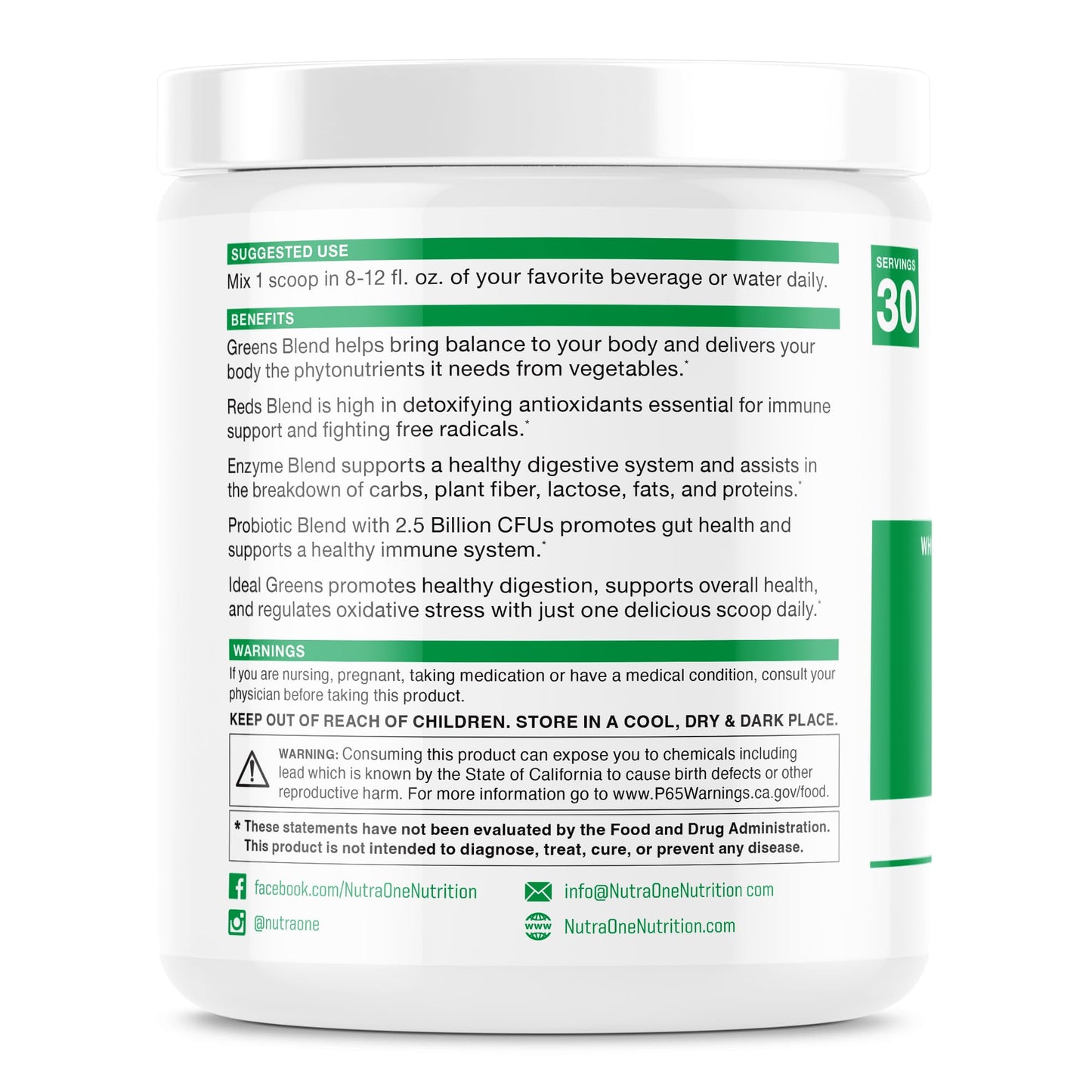 NutraOne Ideal Greens Antioxidant and Nutrient-Rich Superfood Greens Powder Berry, 8.46 Ounce