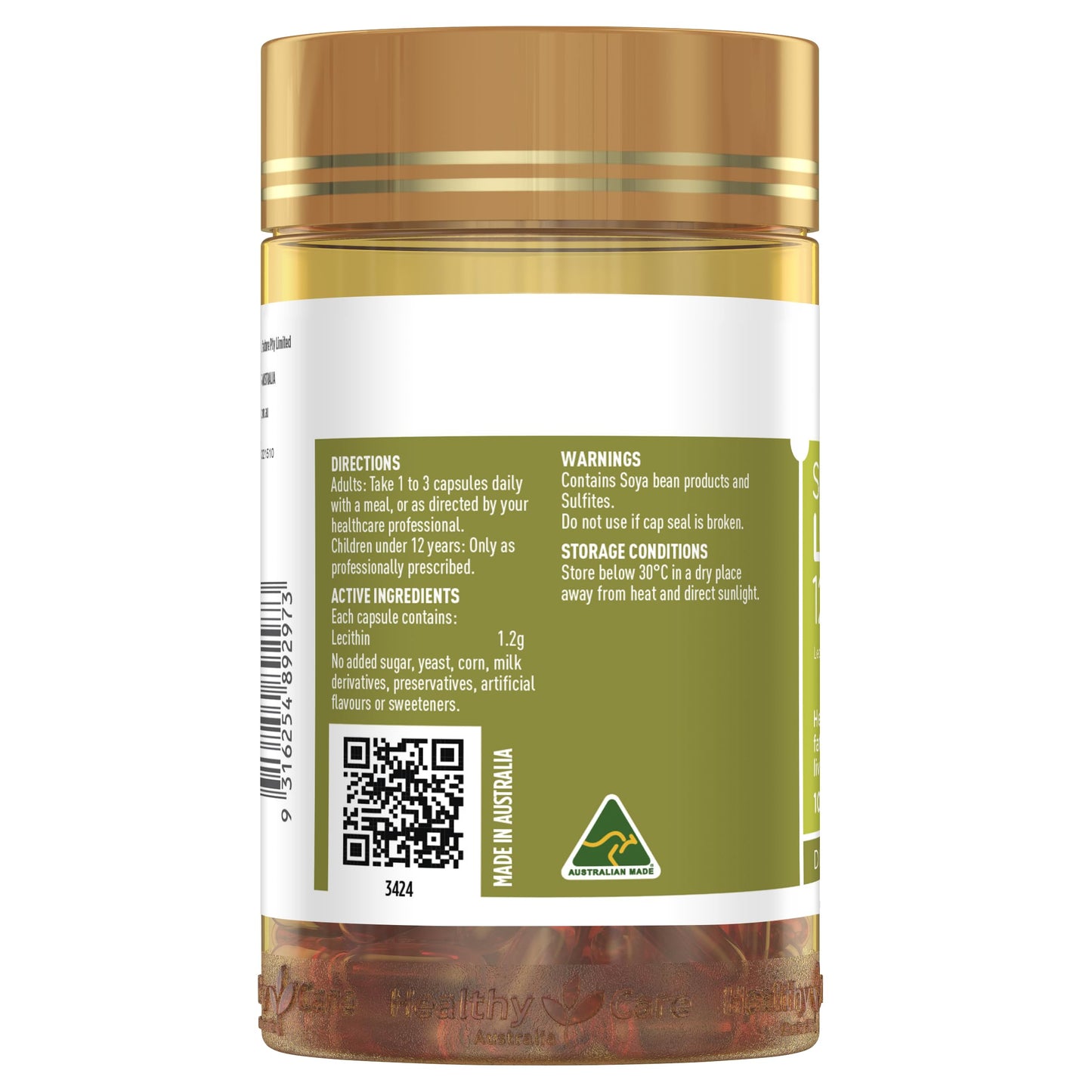 Healthy Care Lecithin 1200mg Capsules, 100 Count