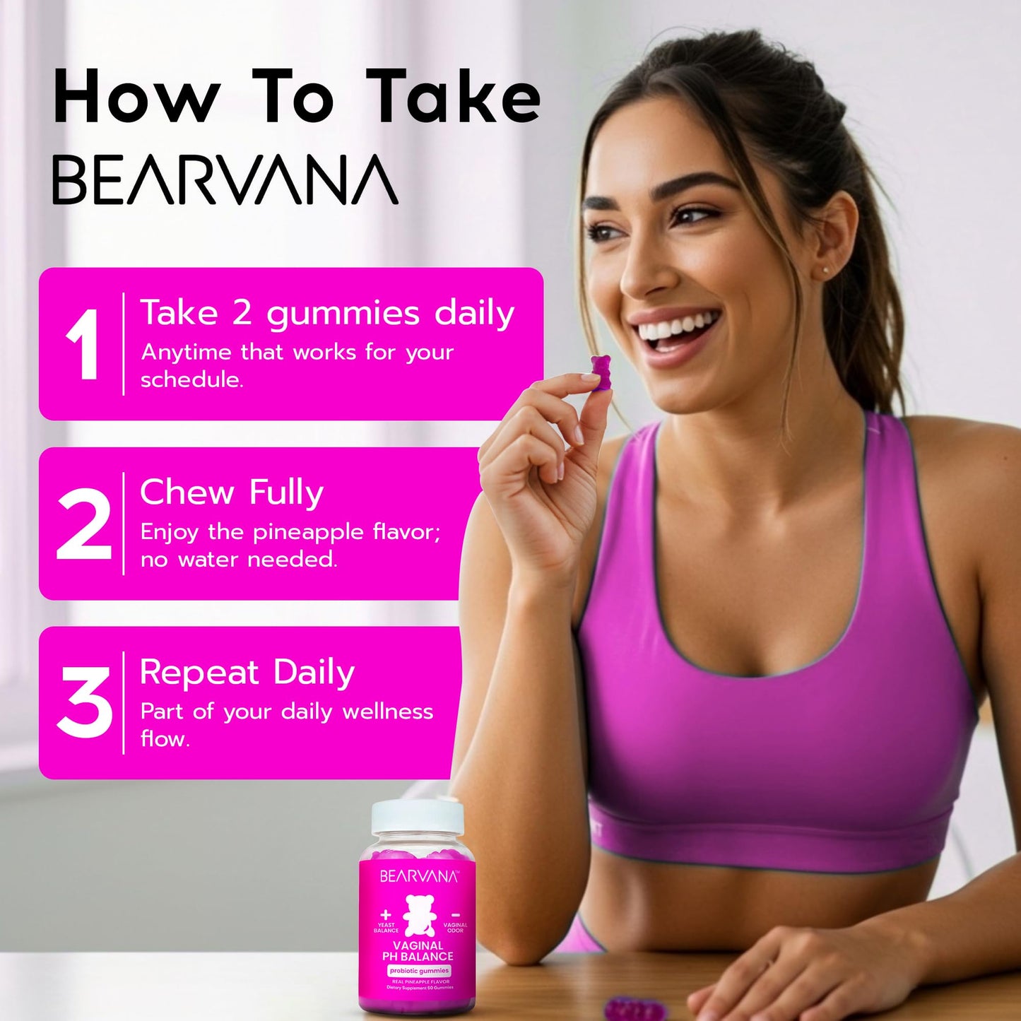 BEARVANA Vaginal pH Support & Probiotic Gummies for Women | Feminine Wellness & Intimate Care Supplement with Vitamin C | Pineapple Flavor | 60 Gummies