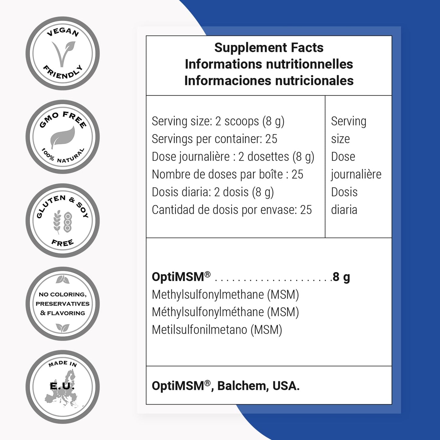Supersmart OptiMSM (Methyl-Sulfonyl-Methane) - Patented High Purity Formula Powder 7.0548