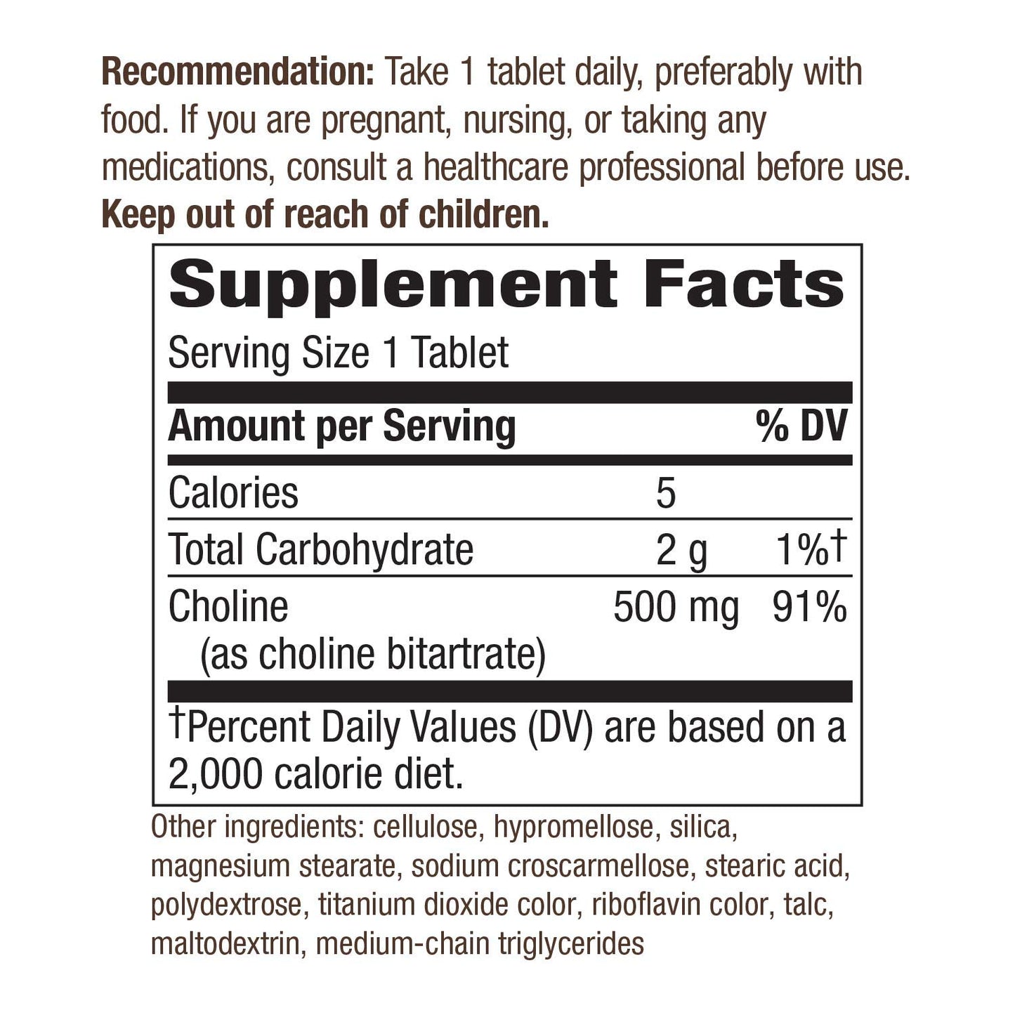 Nature's Way Choline 500 mg per serving Tablets, 200 Tablets