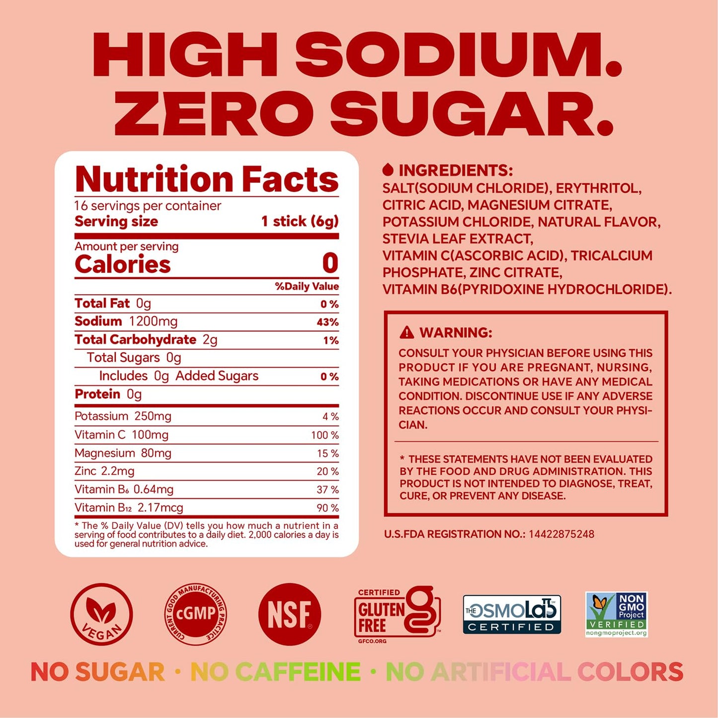 Mynzevirix High Sodium Sugar Free Electrolyte Powder Packets Watermelon Flavor, 30 Sticks